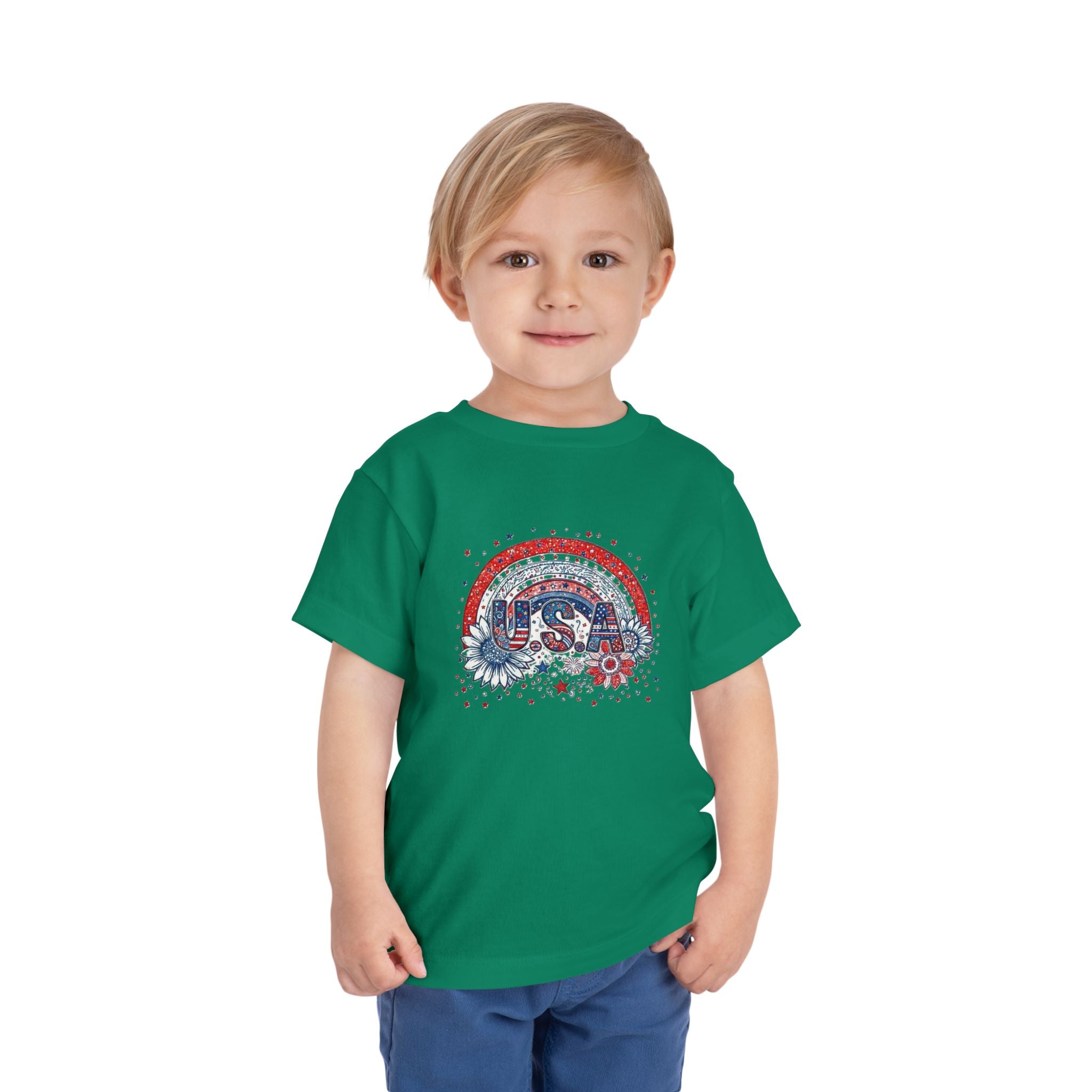 Toddler Tee — USA Rainbow Floral Patriotic 4th of July Shirt