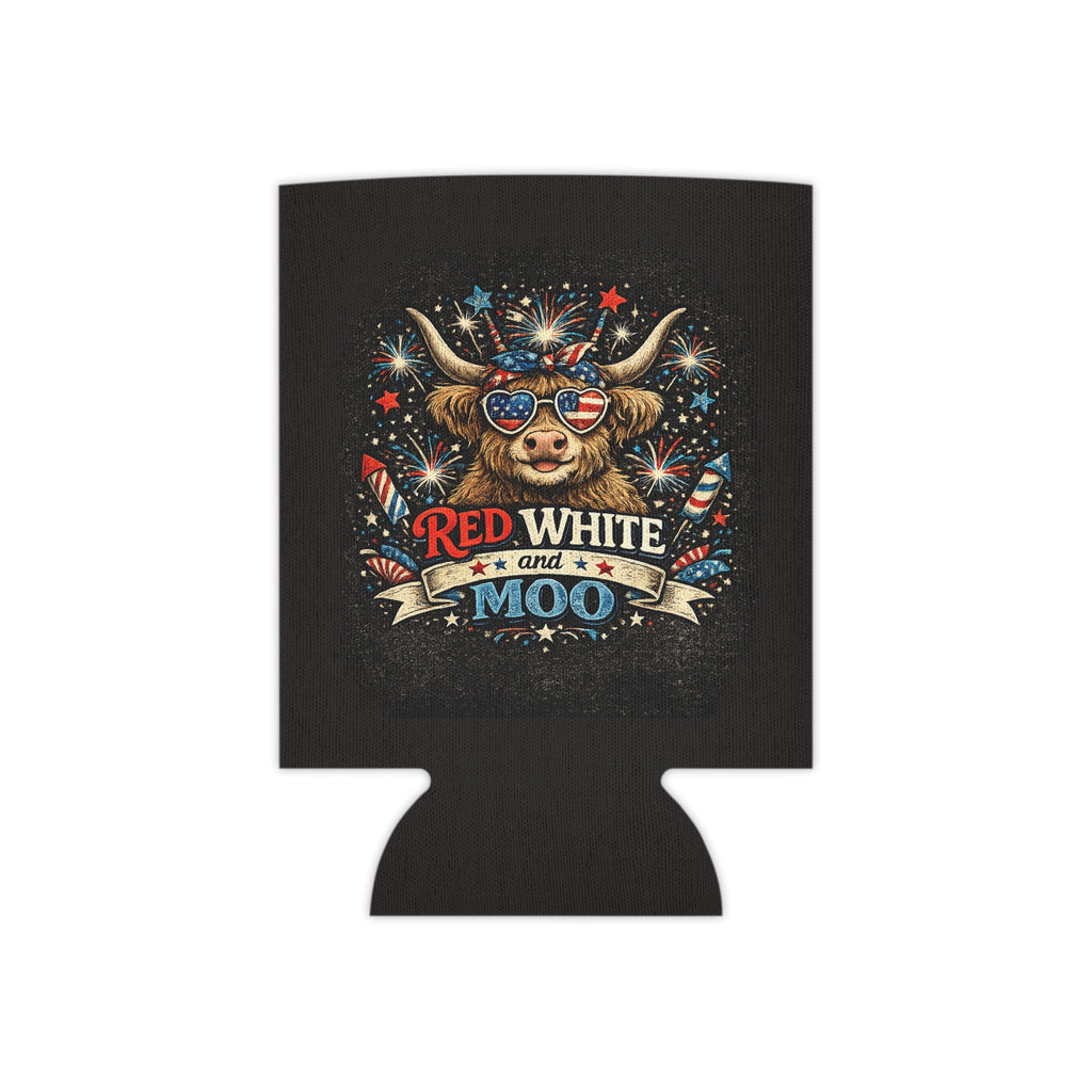 Patriotic 'Red White and Moo' Can Cooler — 4th of July Beer Koozie