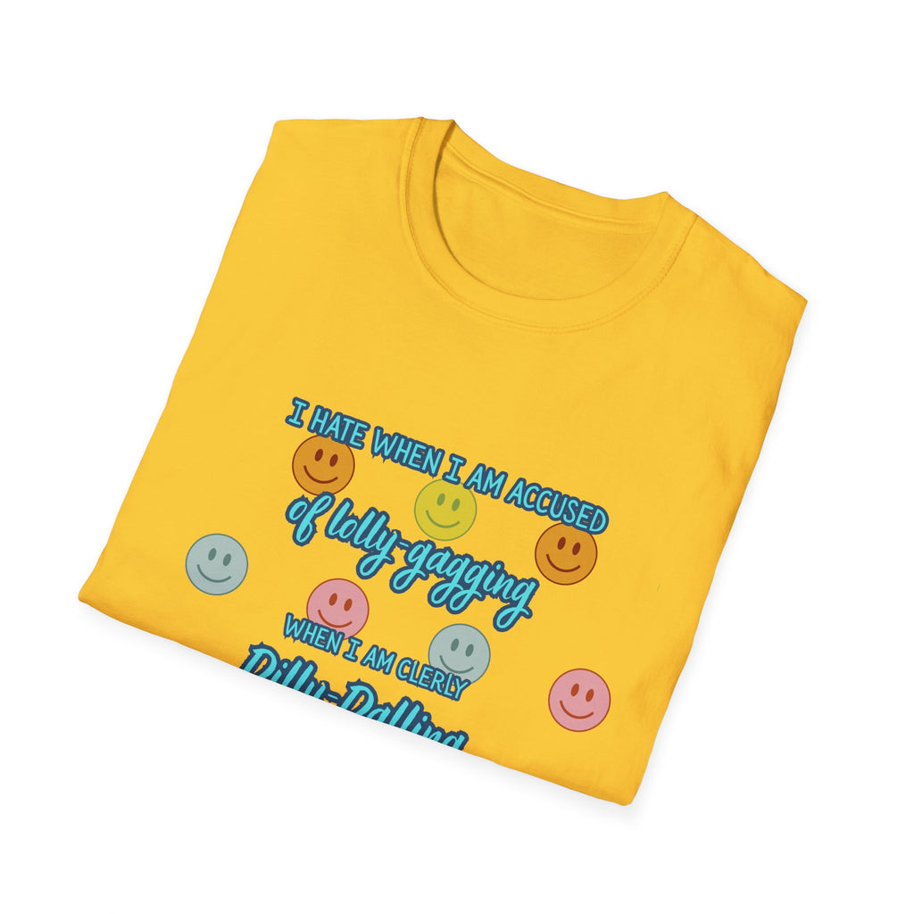 Funny 'I Hate When I Am accused of lolly-gagging' Graphic T-Shirt — Retro Smiley Face Design