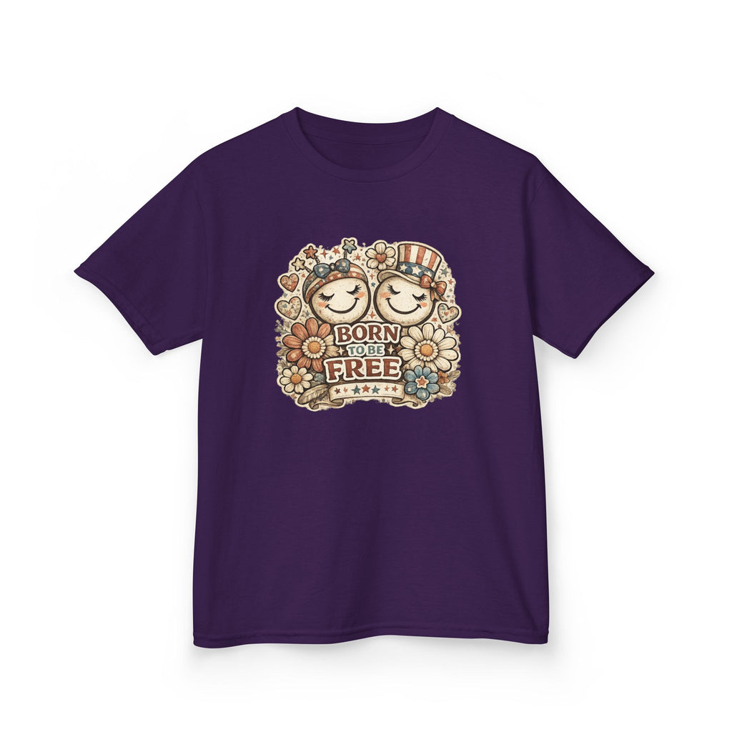 Kids T-Shirt – 'Born Free' Retro Smiley Flower Graphic