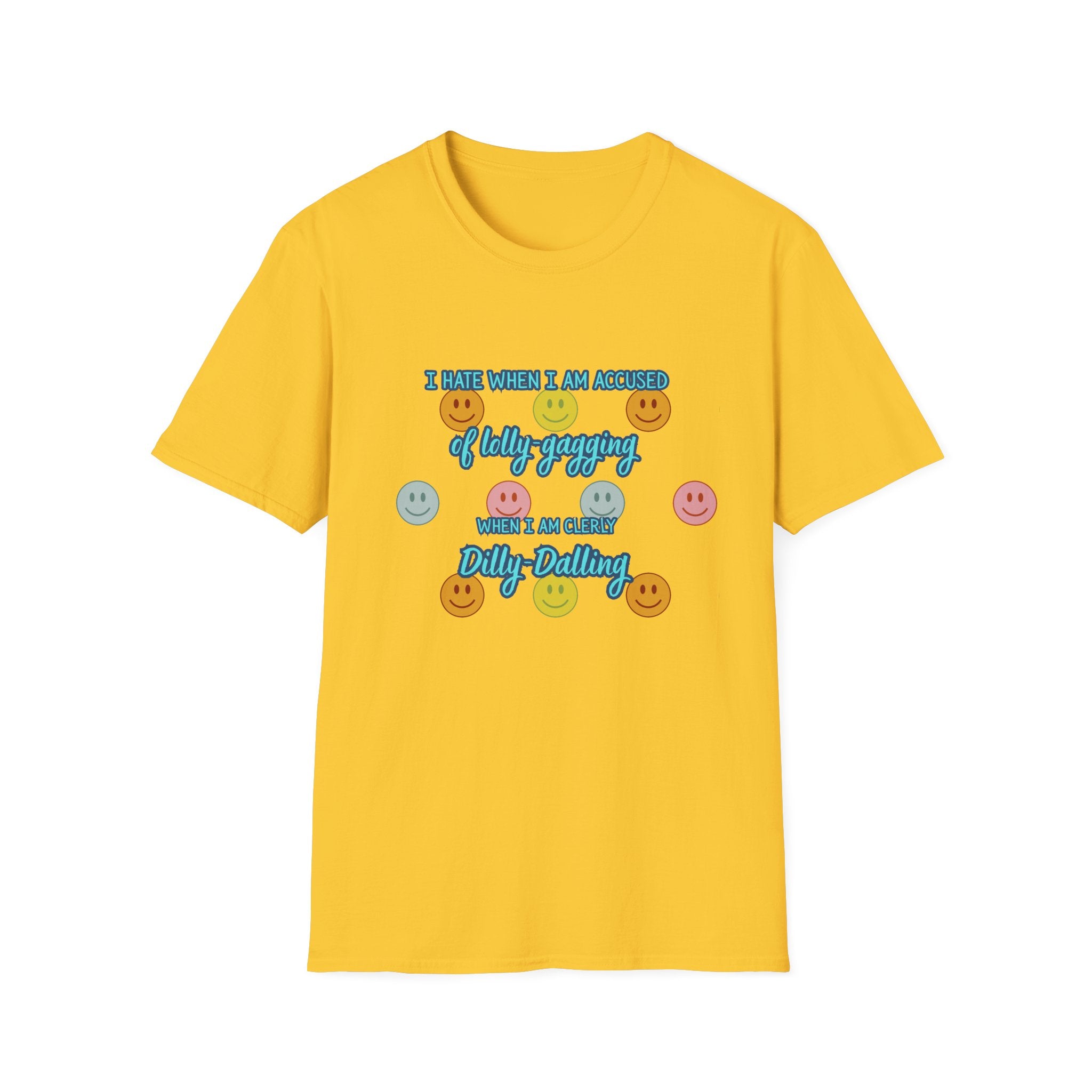 Funny 'I Hate When I Am accused of lolly-gagging' Graphic T-Shirt — Retro Smiley Face Design