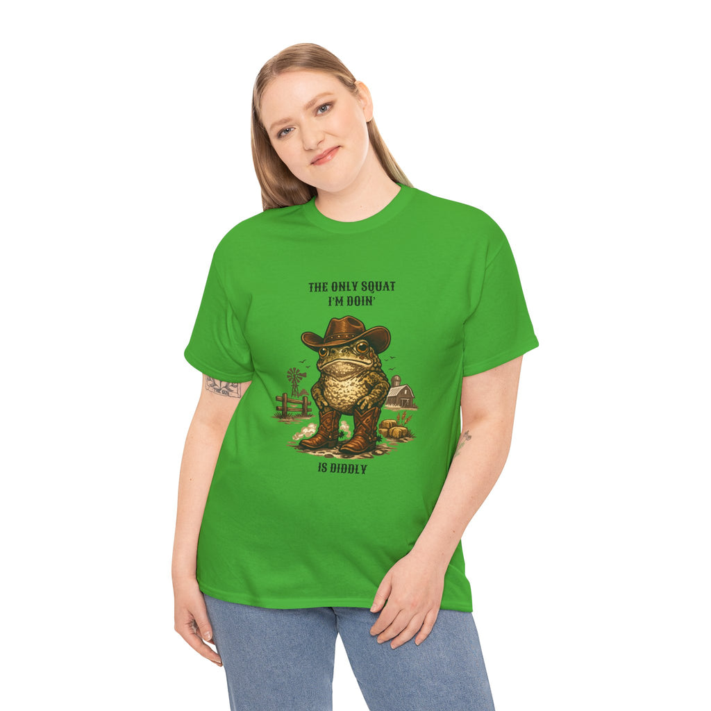 Frog Cowboy Tee — “The Only Squat I’m Doin’ Is Diddle” Funny Western Graphic T-Shirt
