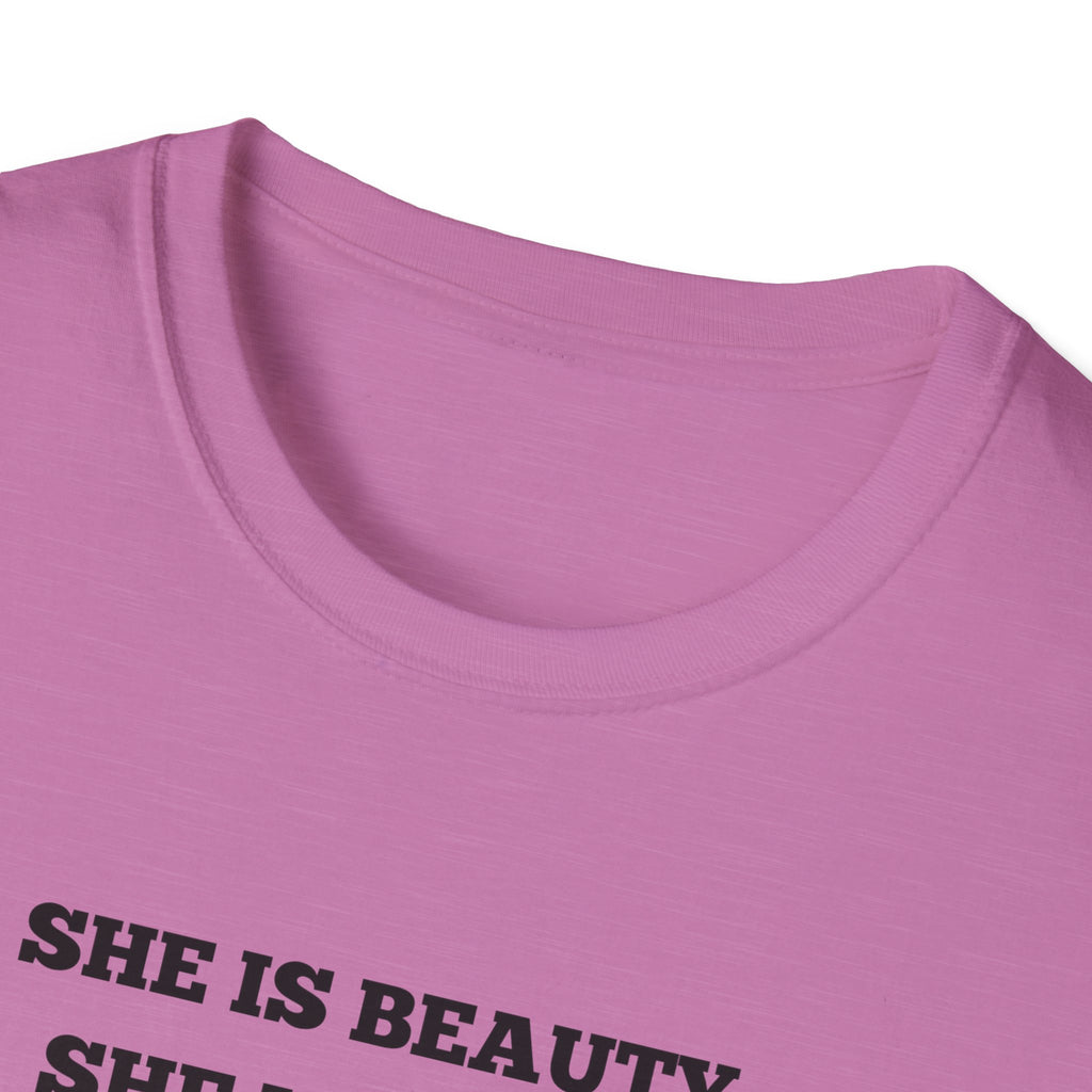 Chicken Tee — "She Is Beauty, She Is Grace, She Will Pech You in the Face" Funny Farm Animal T-Shirt