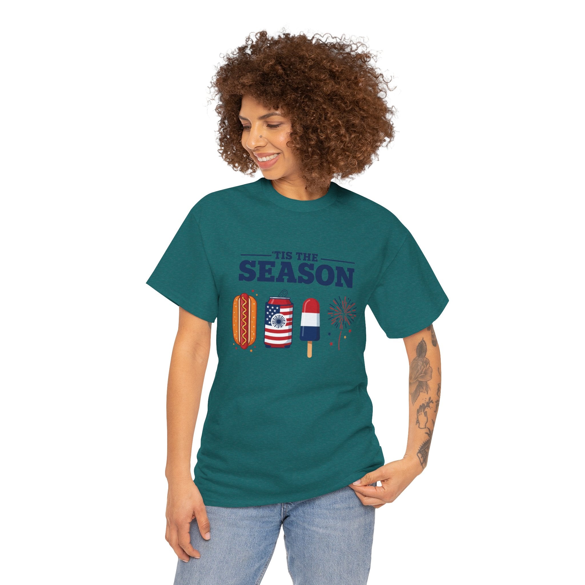 Fourth of July Tee — "'Tis the Season" Patriotic Hot Dog, Popsicle & Fireworks T-Shirt
