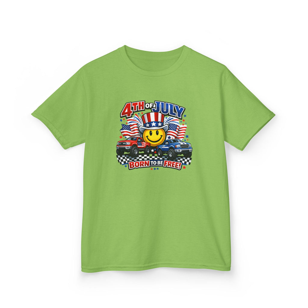 Kids Tee — 4th of July 'Born to Be Free' Smiley Flag Design