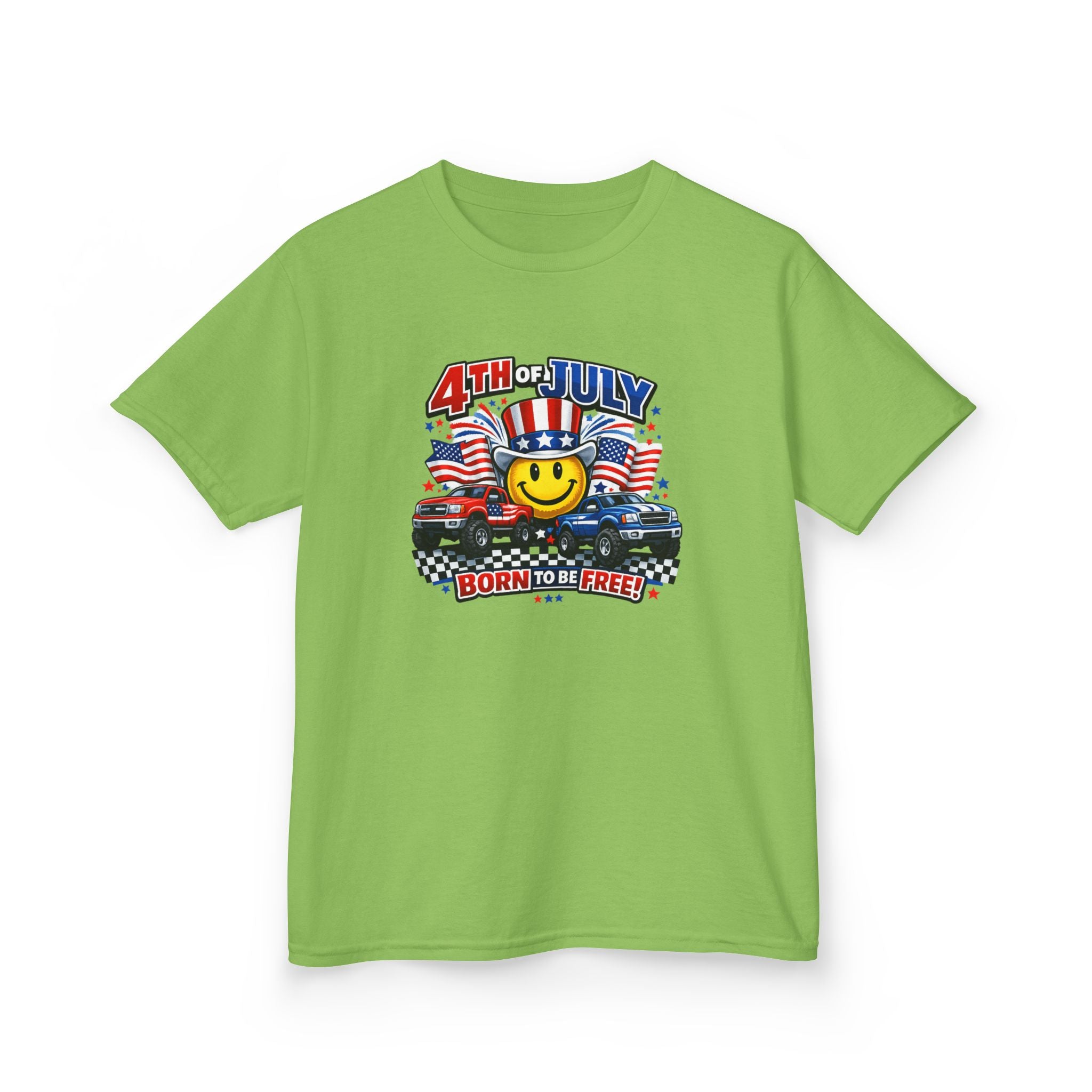 Kids Tee — 4th of July 'Born to Be Free' Smiley Flag Design