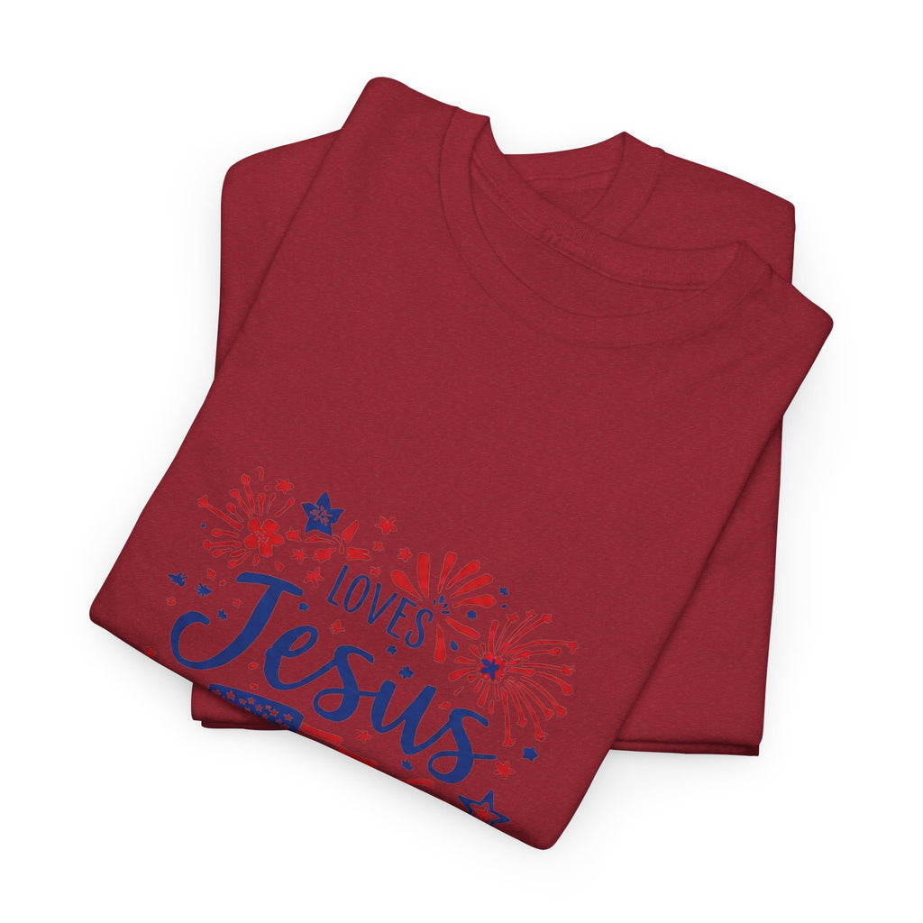 Jesus and America Tee — Patriotic Christian T-Shirt ("Loves Jesus and America Too")