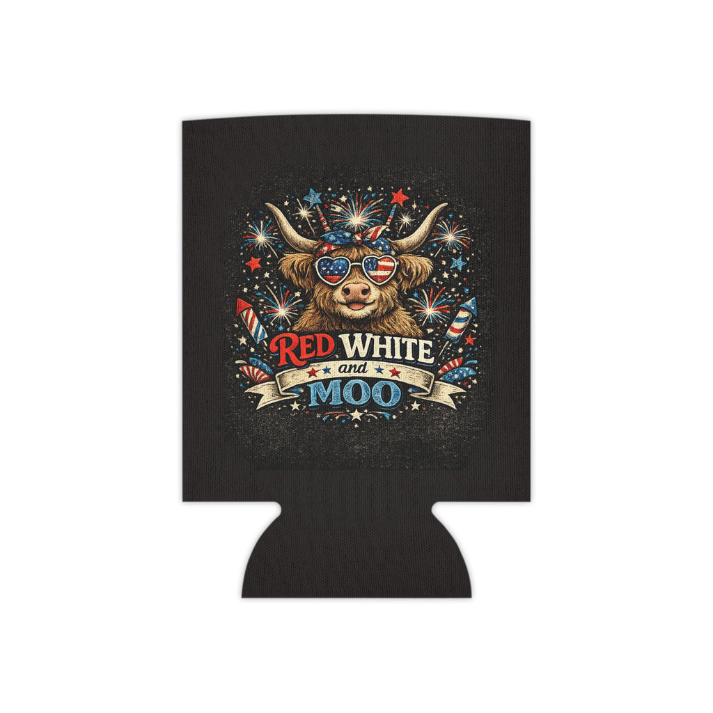 Patriotic 'Red White and Moo' Can Cooler — 4th of July Beer Koozie