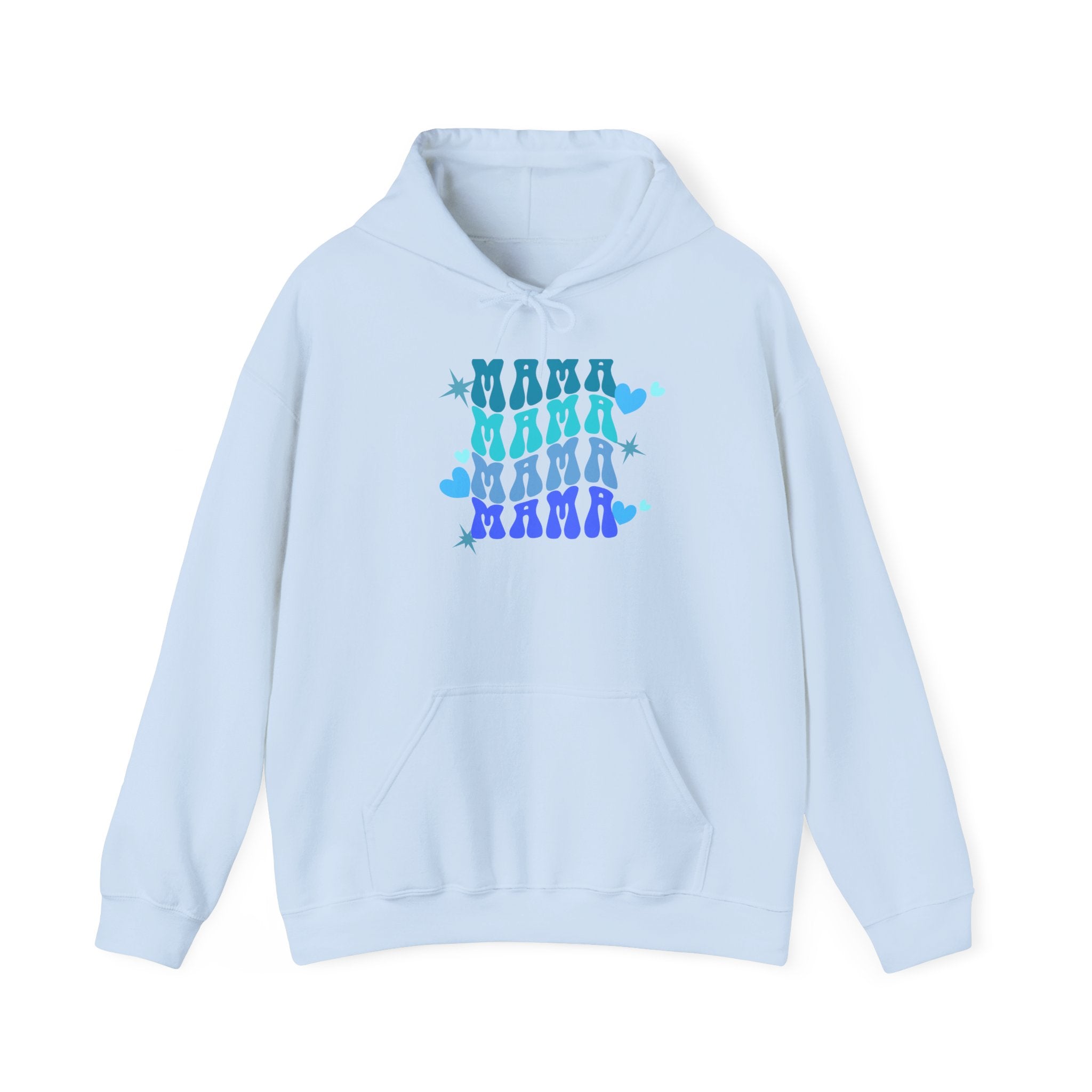 Mama Heart Crewneck Hoodie – Blue Gradient “MAMA” Graphic Sweatshirt