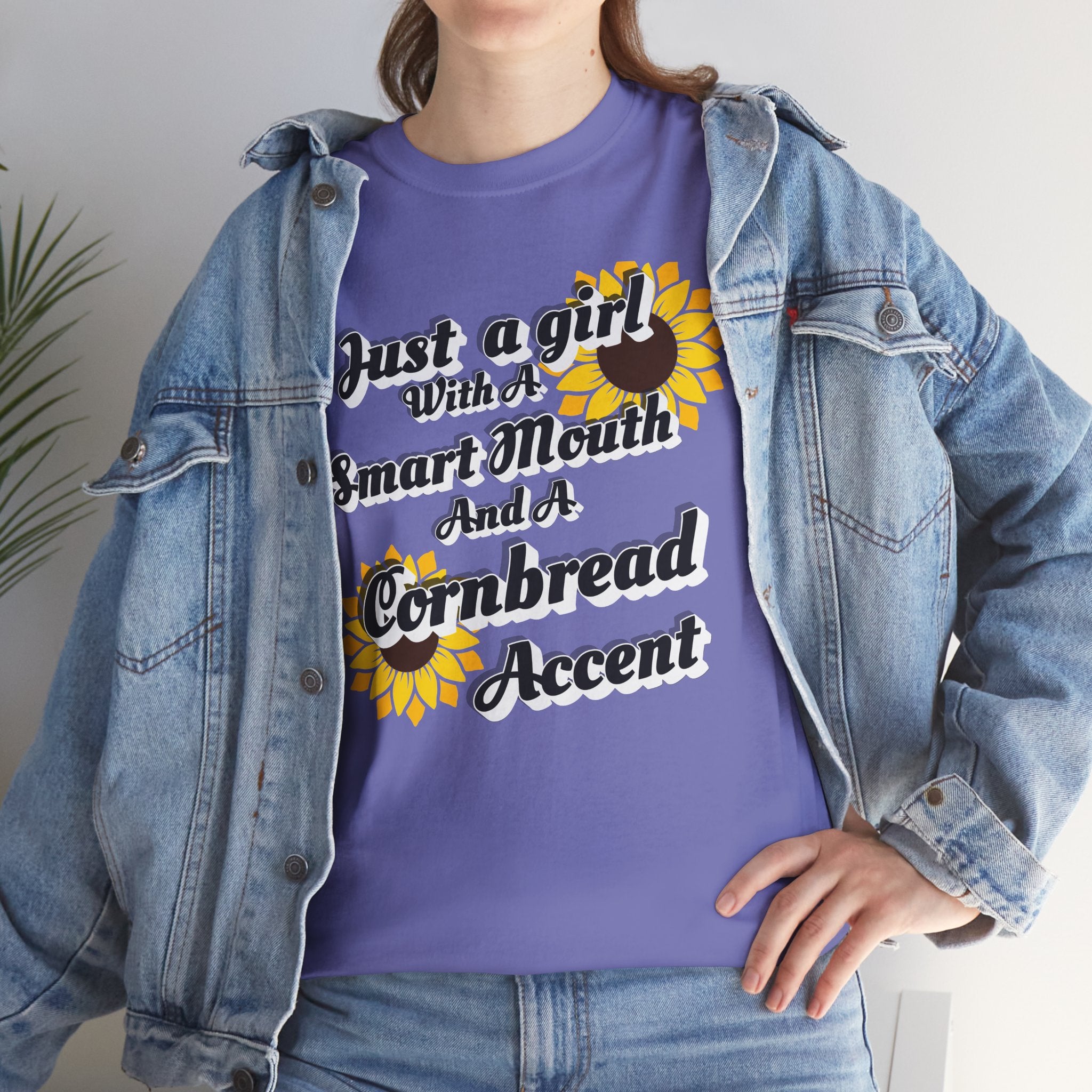 Cornbread Accent T-Shirt – "Just a Girl with a Smart Mouth and a Cornbread Accent" Sunflower Graphic