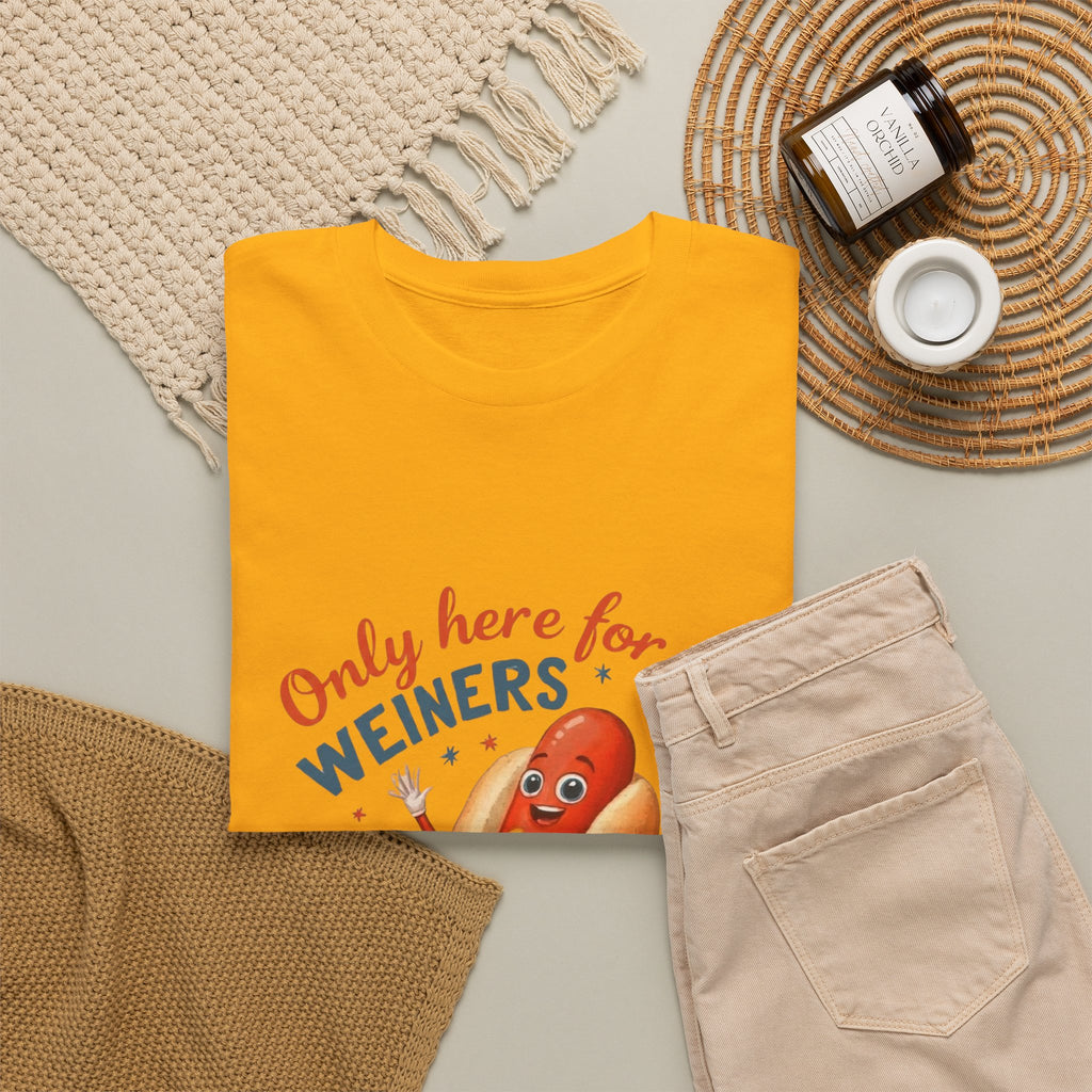 Funny Hot Dog Tee — "Only Here for the Weiners" Graphic T-Shirt
