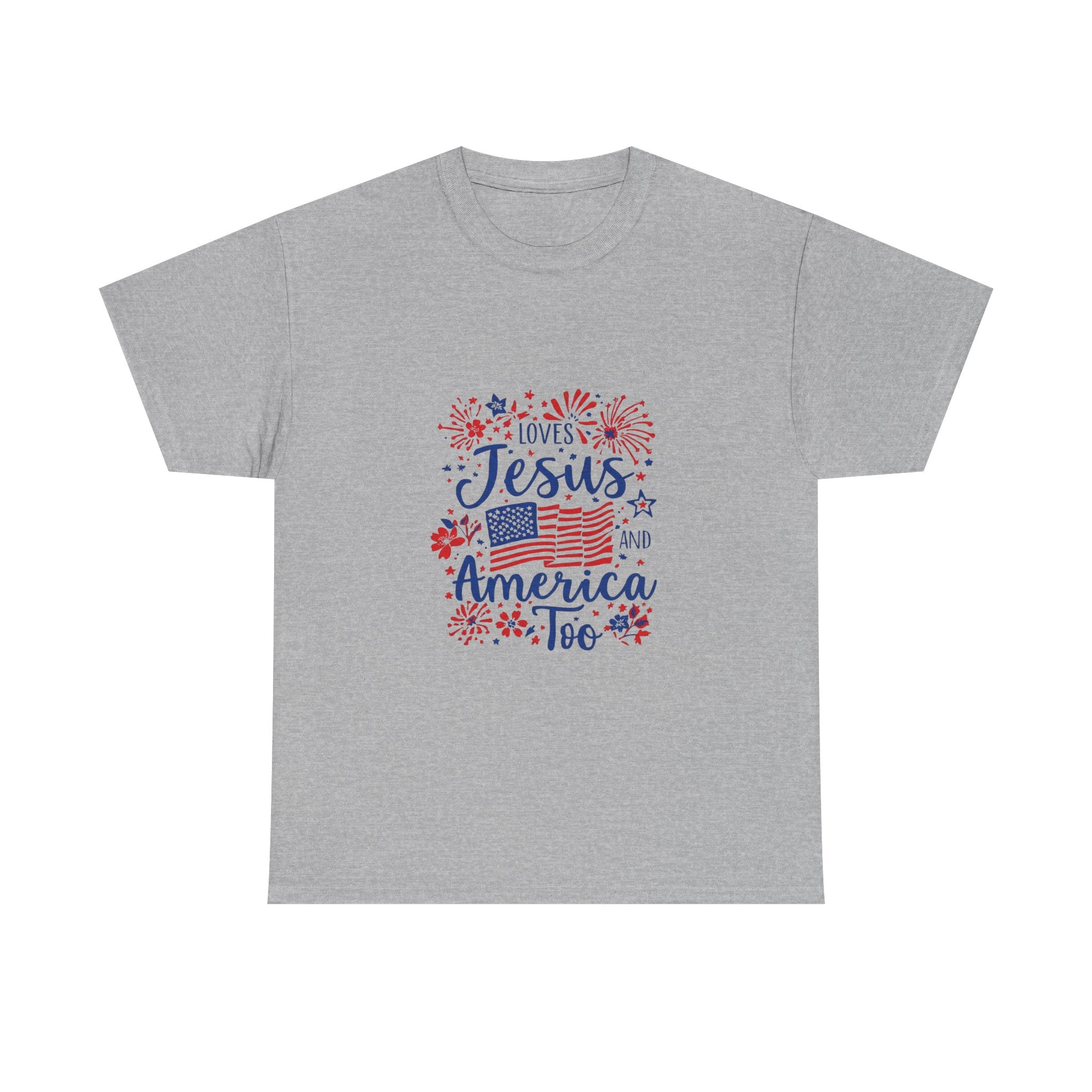 Jesus and America Tee — Patriotic Christian T-Shirt ("Loves Jesus and America Too")