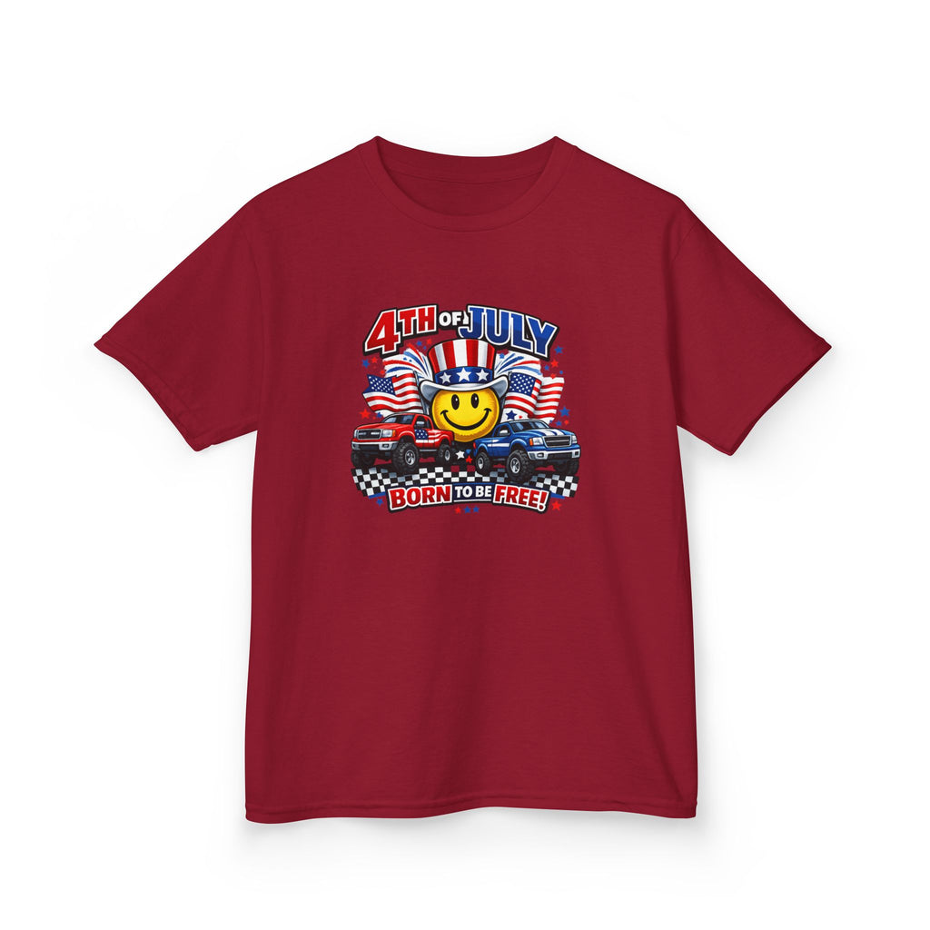 Kids Tee — 4th of July 'Born to Be Free' Smiley Flag Design