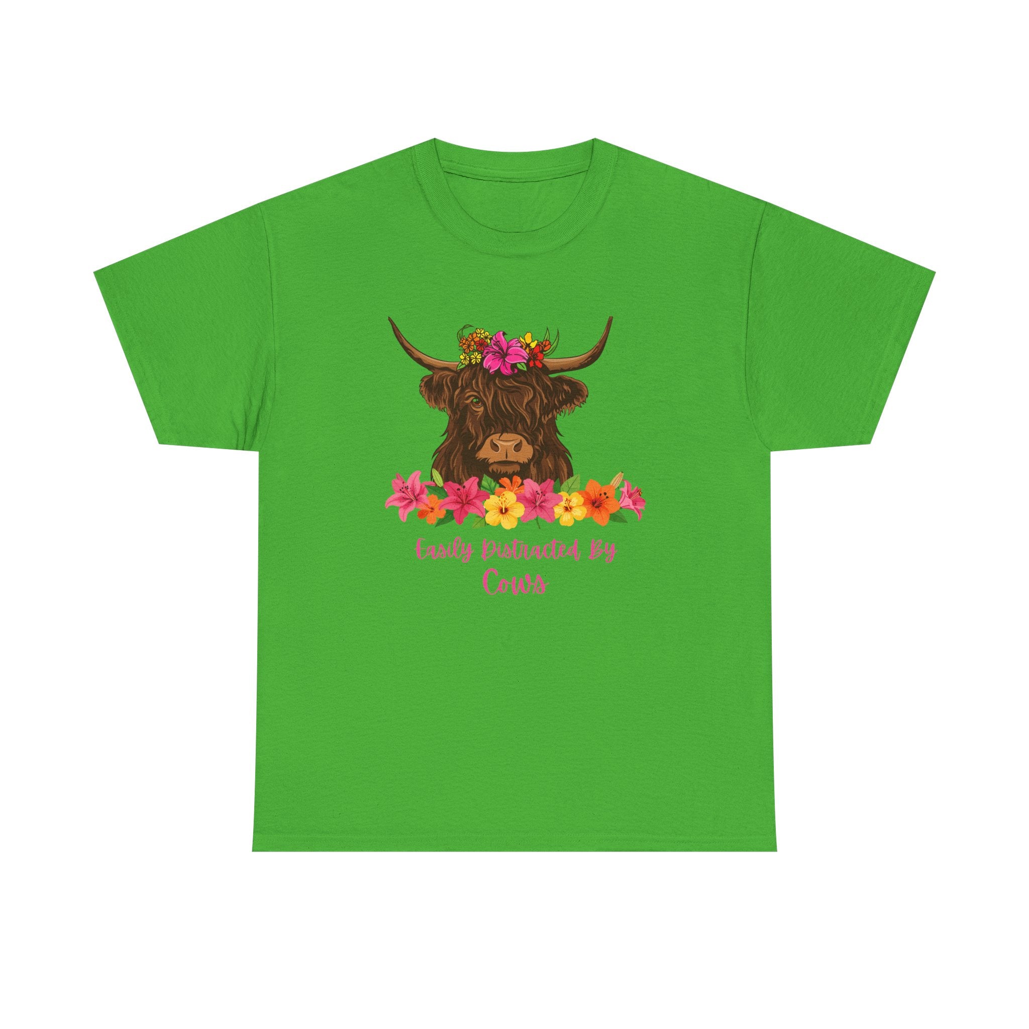 Cow Mom Floral Tee — 'Easily Distracted By Cows' Highland Cow Graphic Shirt