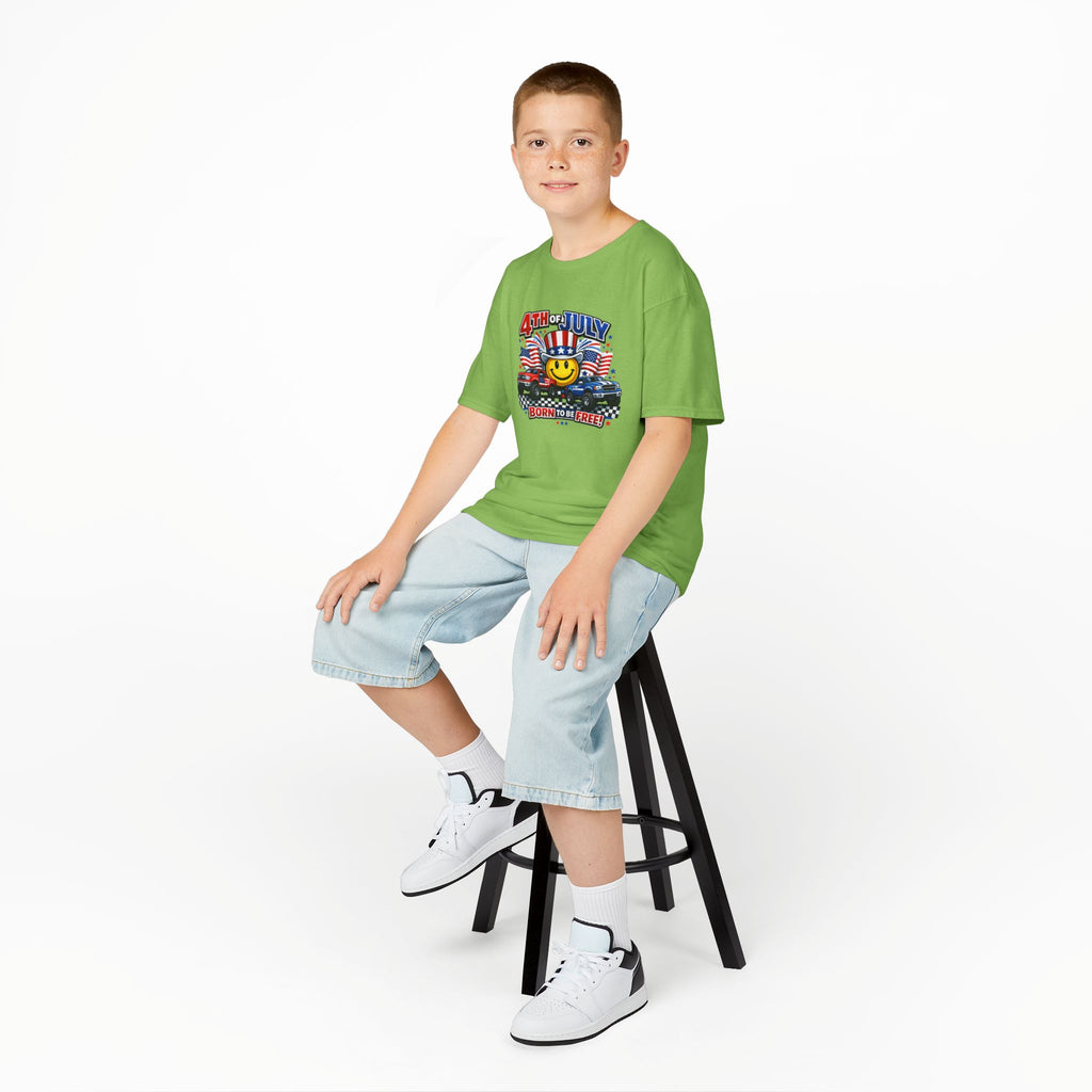 Kids Tee — 4th of July 'Born to Be Free' Smiley Flag Design