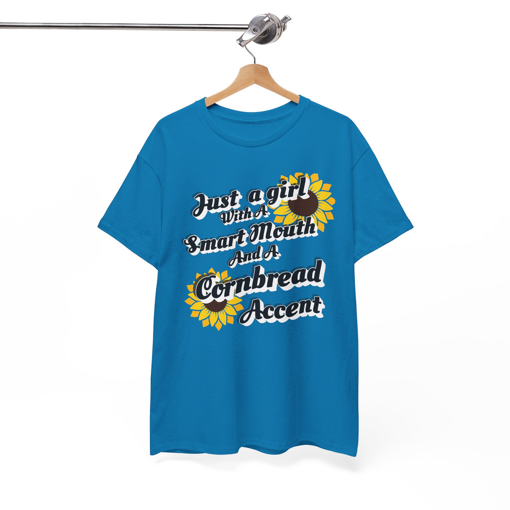 Cornbread Accent T-Shirt – "Just a Girl with a Smart Mouth and a Cornbread Accent" Sunflower Graphic