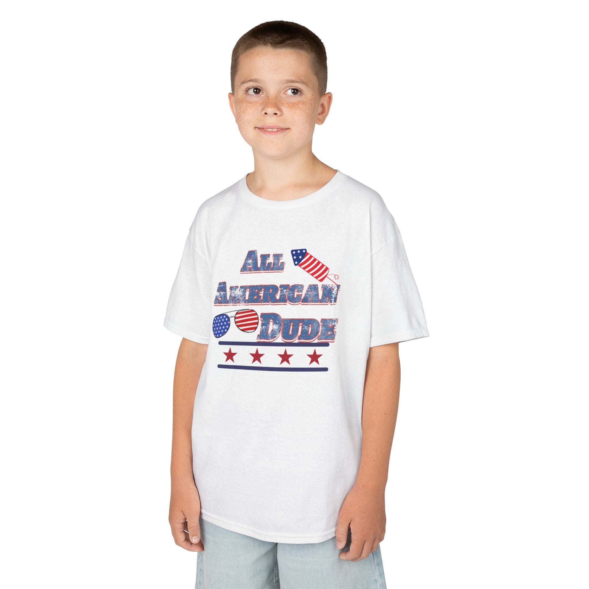 Kids Tee — "All American Dude" Patriotic 4th of July T-Shirt