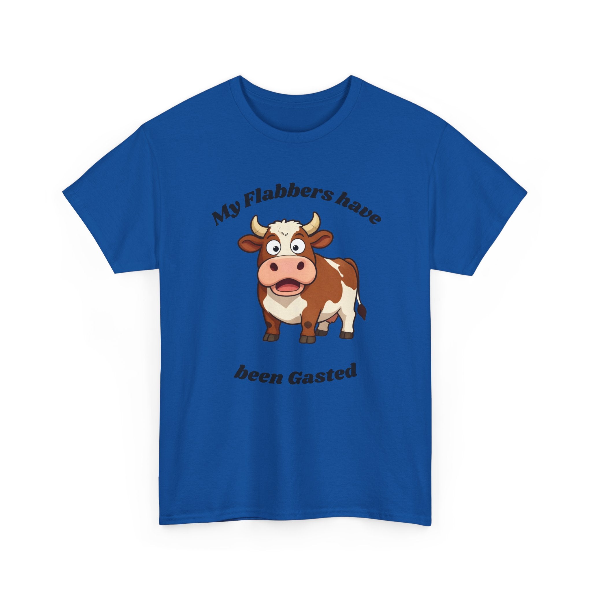 Cow Cartoon Tee — "My Flabbers Have Been Gasted" Funny Farm Animal Shirt
