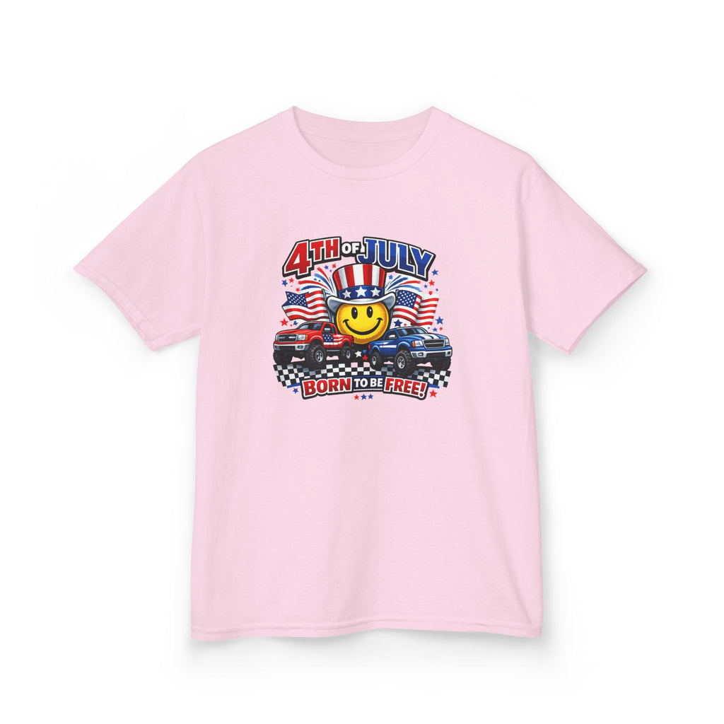 Kids Tee — 4th of July 'Born to Be Free' Smiley Flag Design