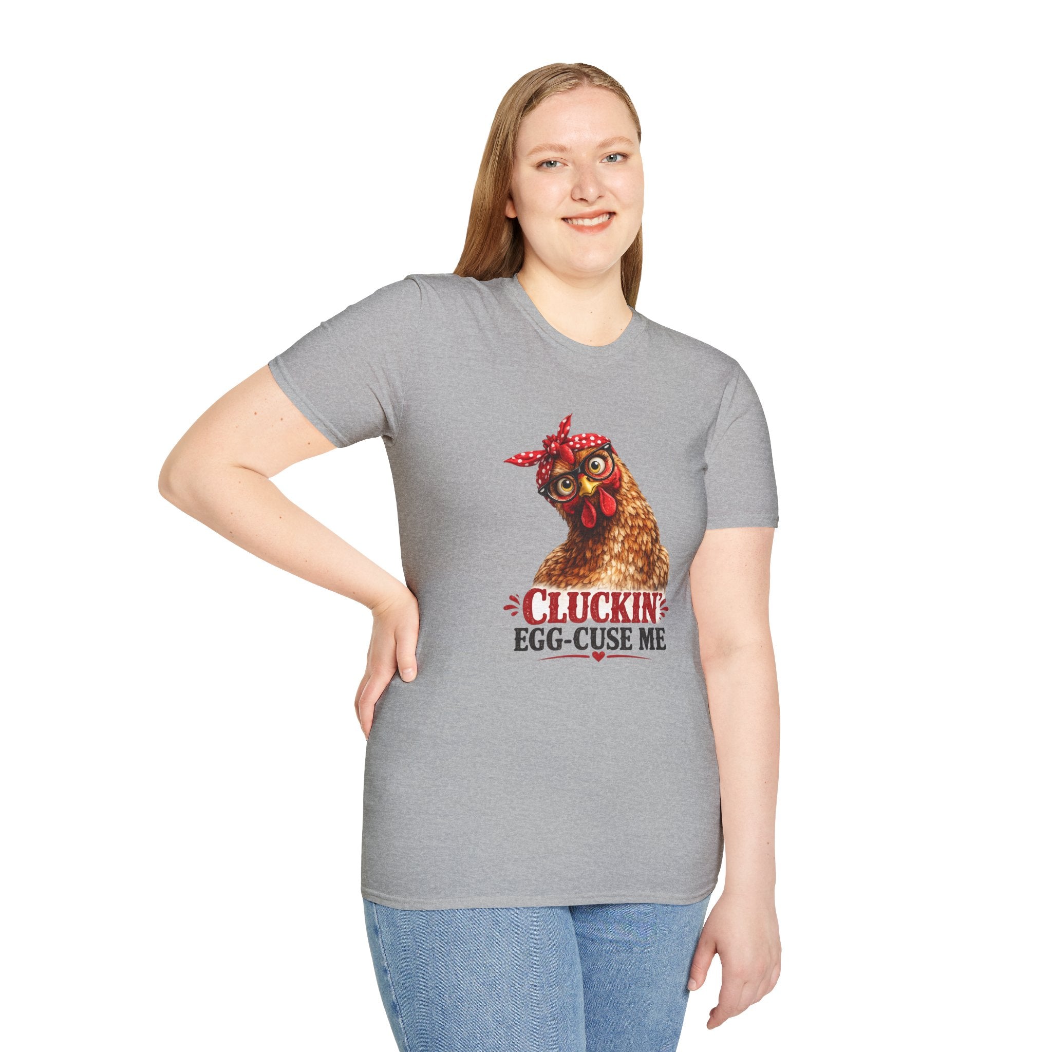 Chicken Graphic T-Shirt — “Cluckin’ Egg-Cuse Me” Vintage Hen Tee
