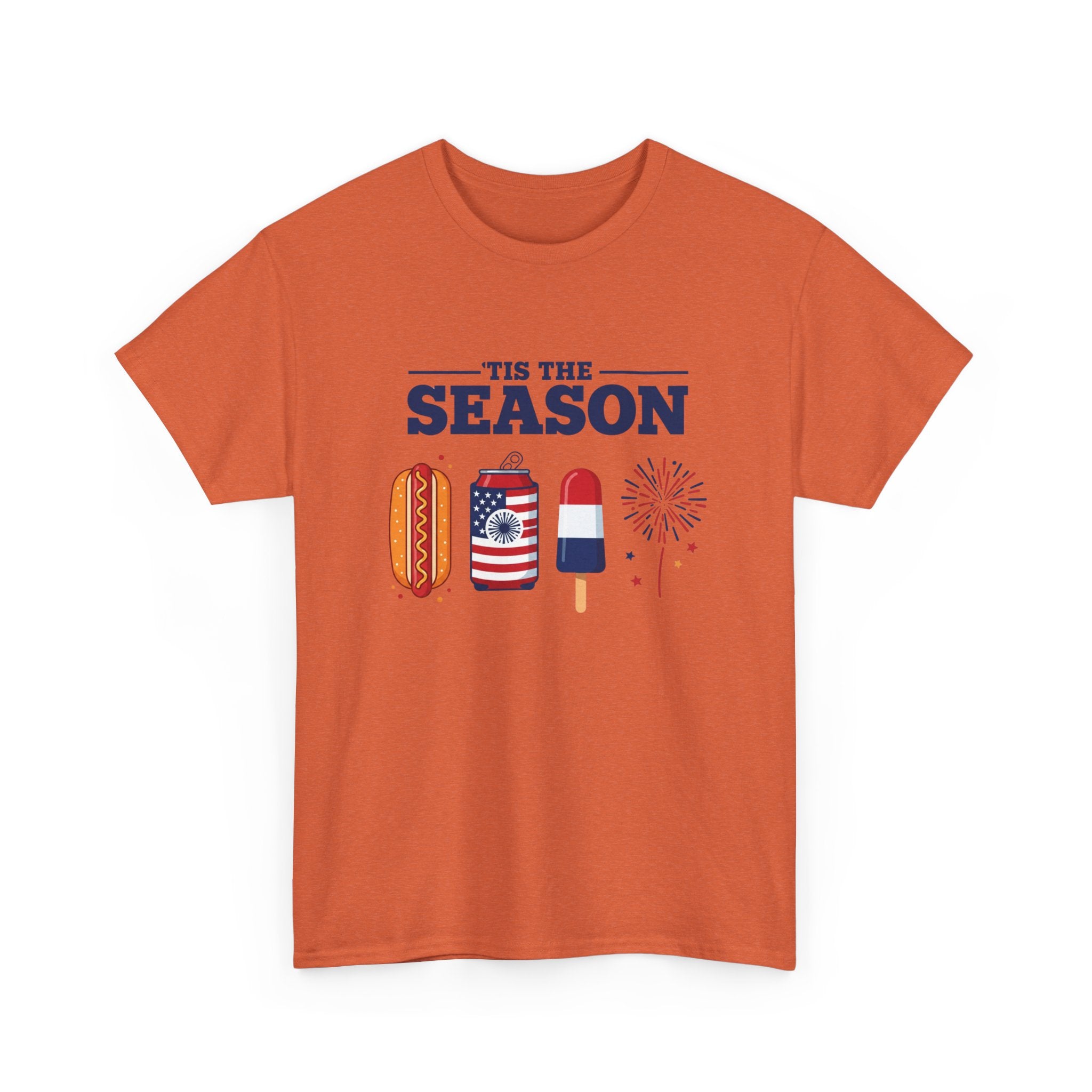Fourth of July Tee — "'Tis the Season" Patriotic Hot Dog, Popsicle & Fireworks T-Shirt