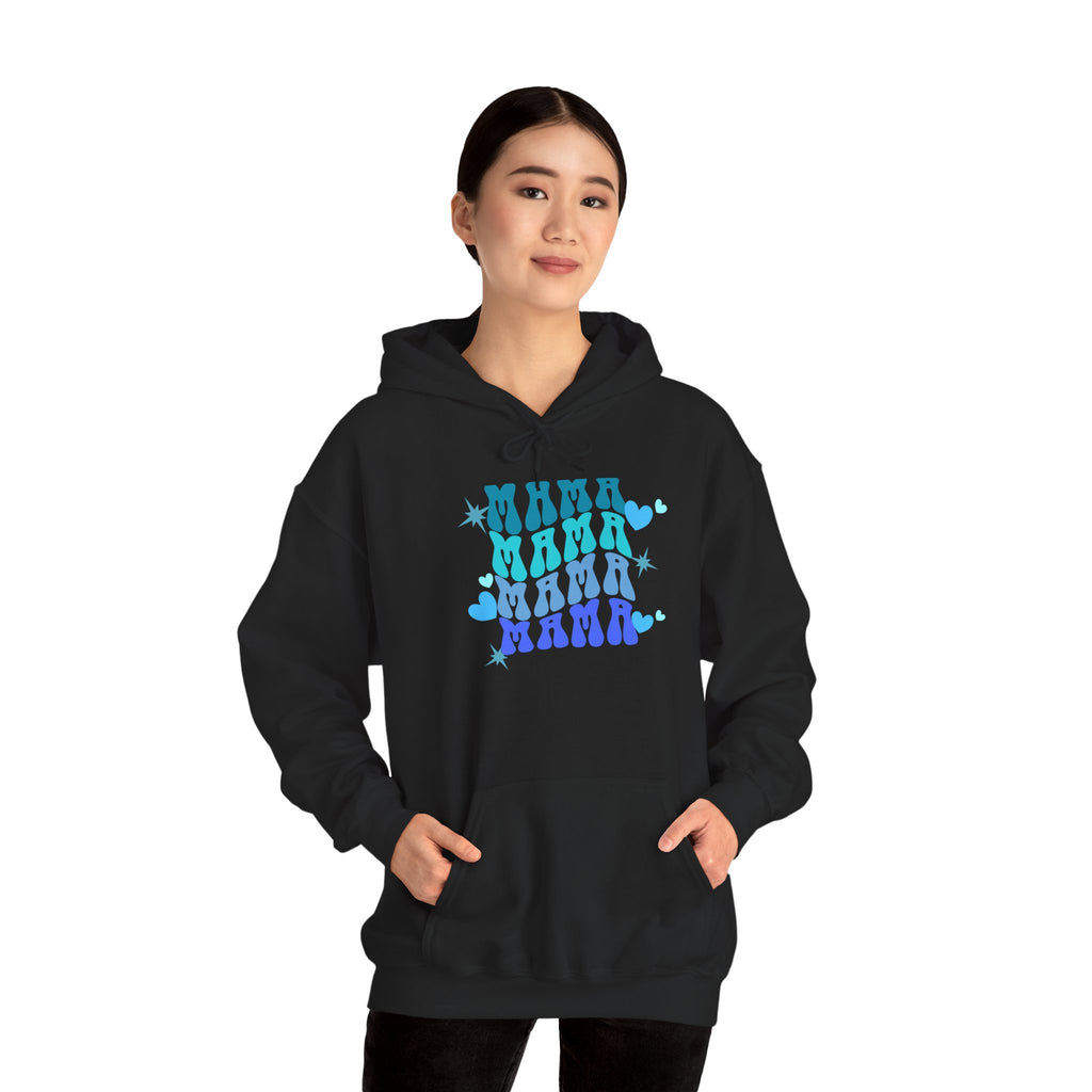 Mama Heart Crewneck Hoodie – Blue Gradient “MAMA” Graphic Sweatshirt