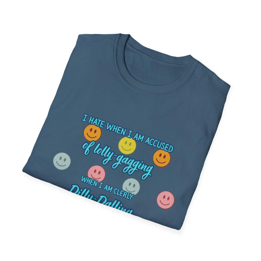 Funny 'I Hate When I Am accused of lolly-gagging' Graphic T-Shirt — Retro Smiley Face Design