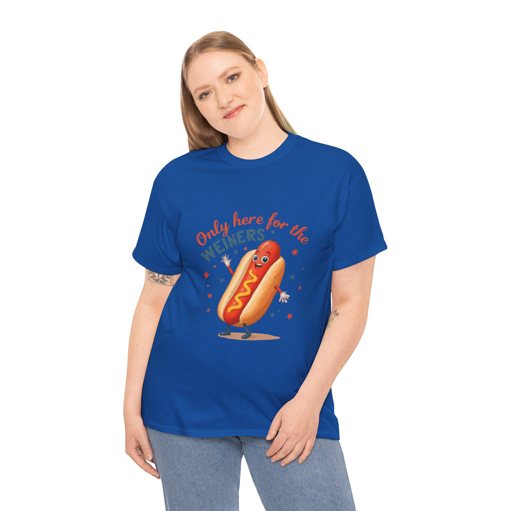 Funny Hot Dog Tee — "Only Here for the Weiners" Graphic T-Shirt