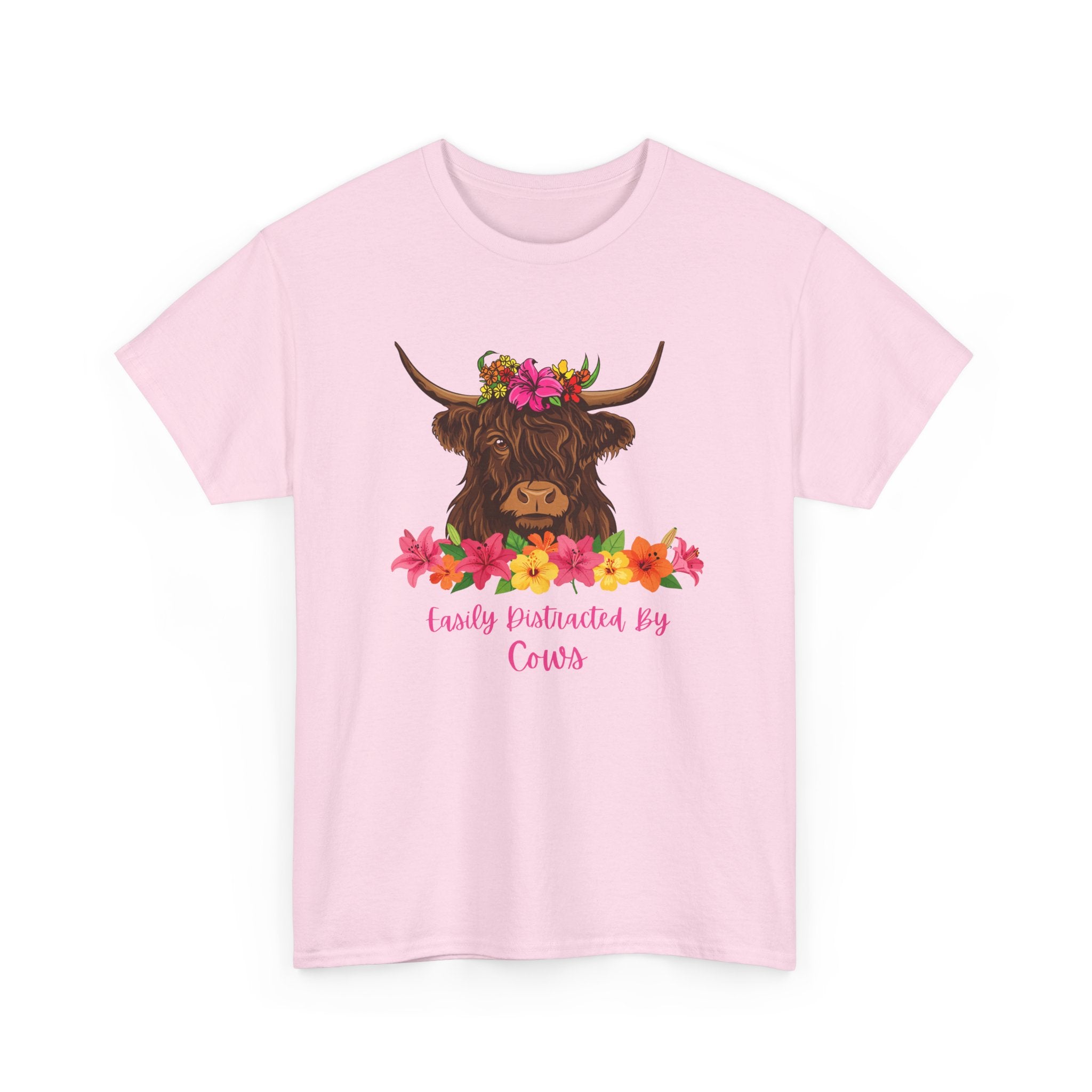 Cow Mom Floral Tee — 'Easily Distracted By Cows' Highland Cow Graphic Shirt