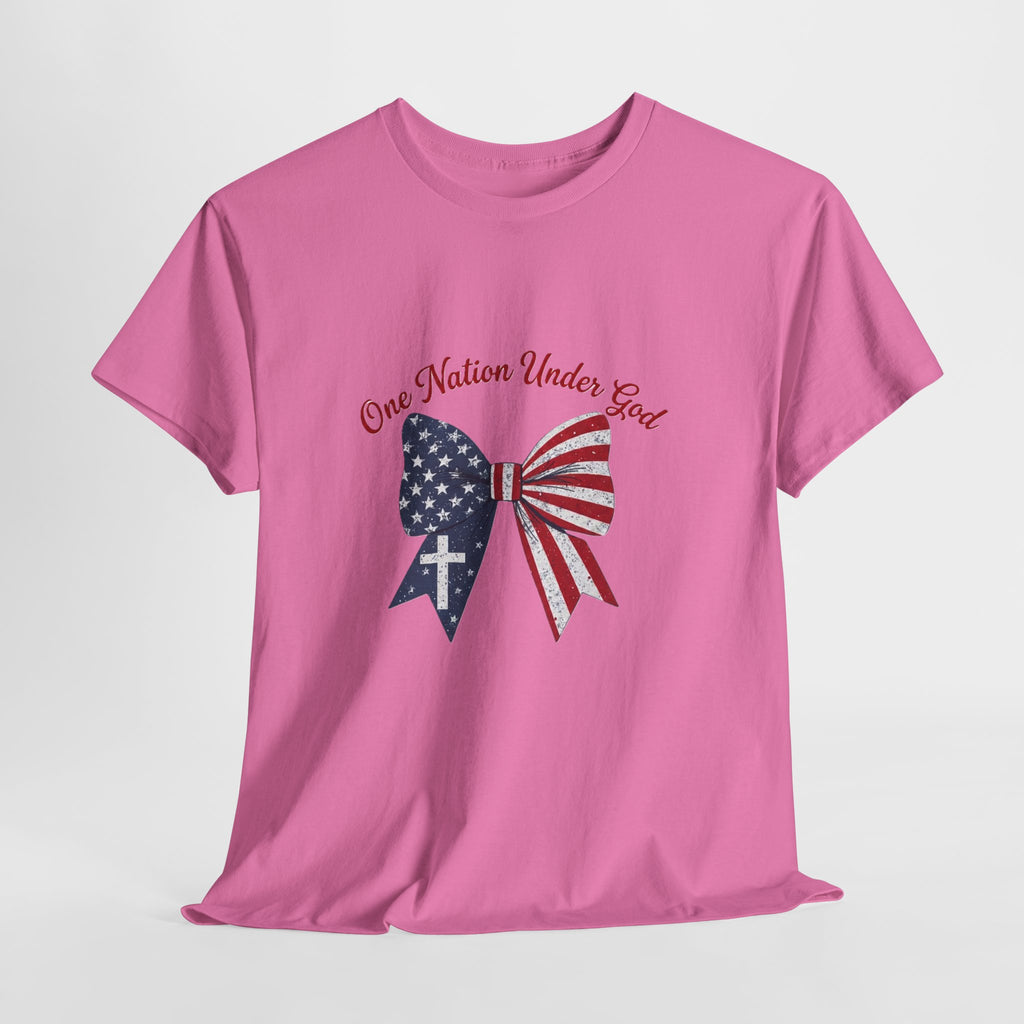 Patriotic Bow Tee — "One Nation Under God" American Flag Cross T-Shirt