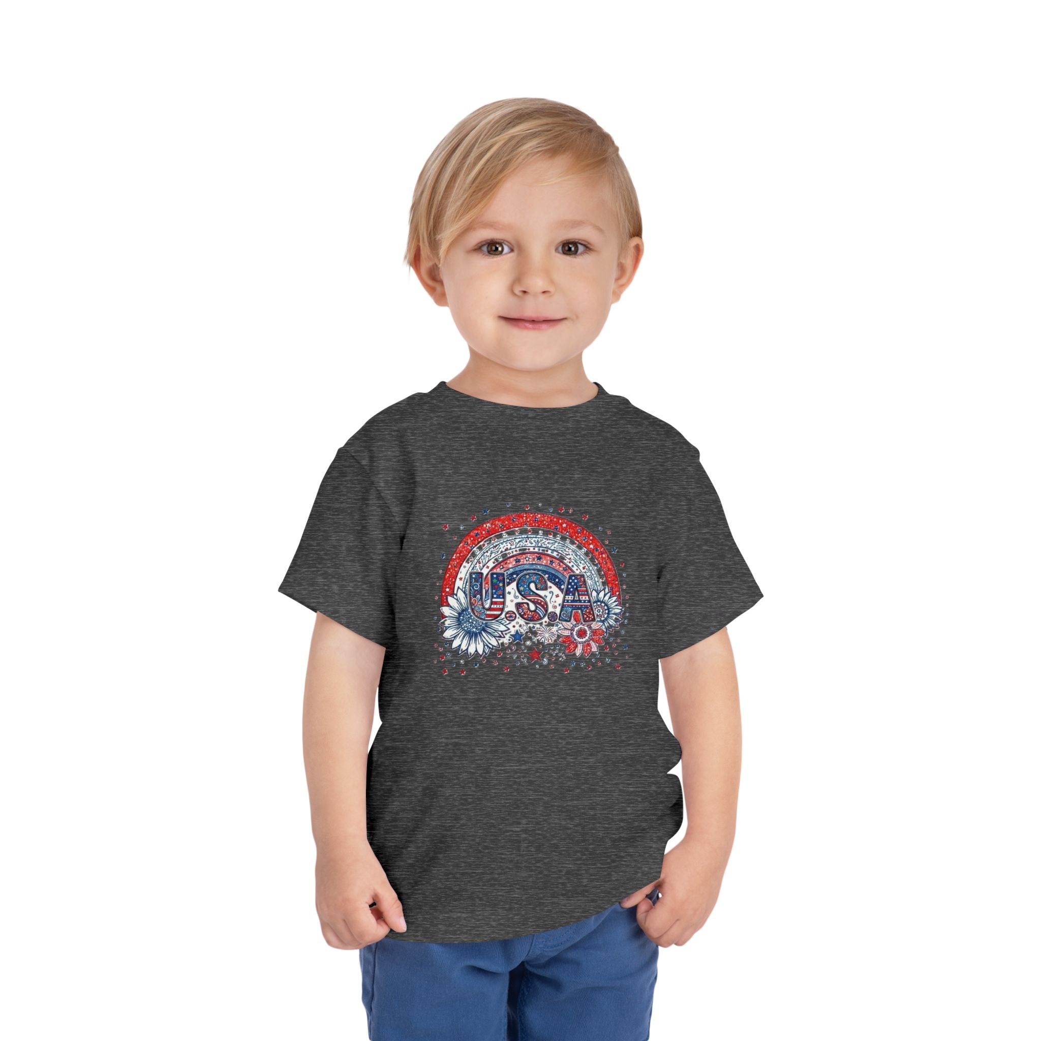 Toddler Tee — USA Rainbow Floral Patriotic 4th of July Shirt