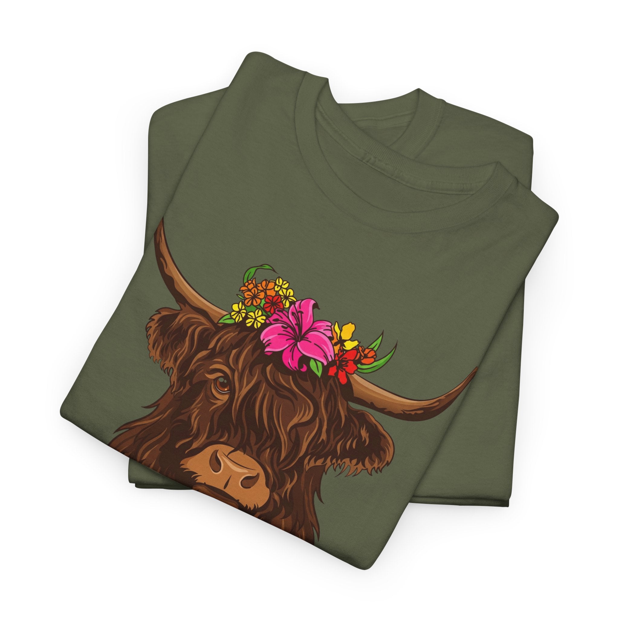 Highland Cow Floral Tee — "Easily Distracted by Cows" Cute Cow Graphic T-Shirt