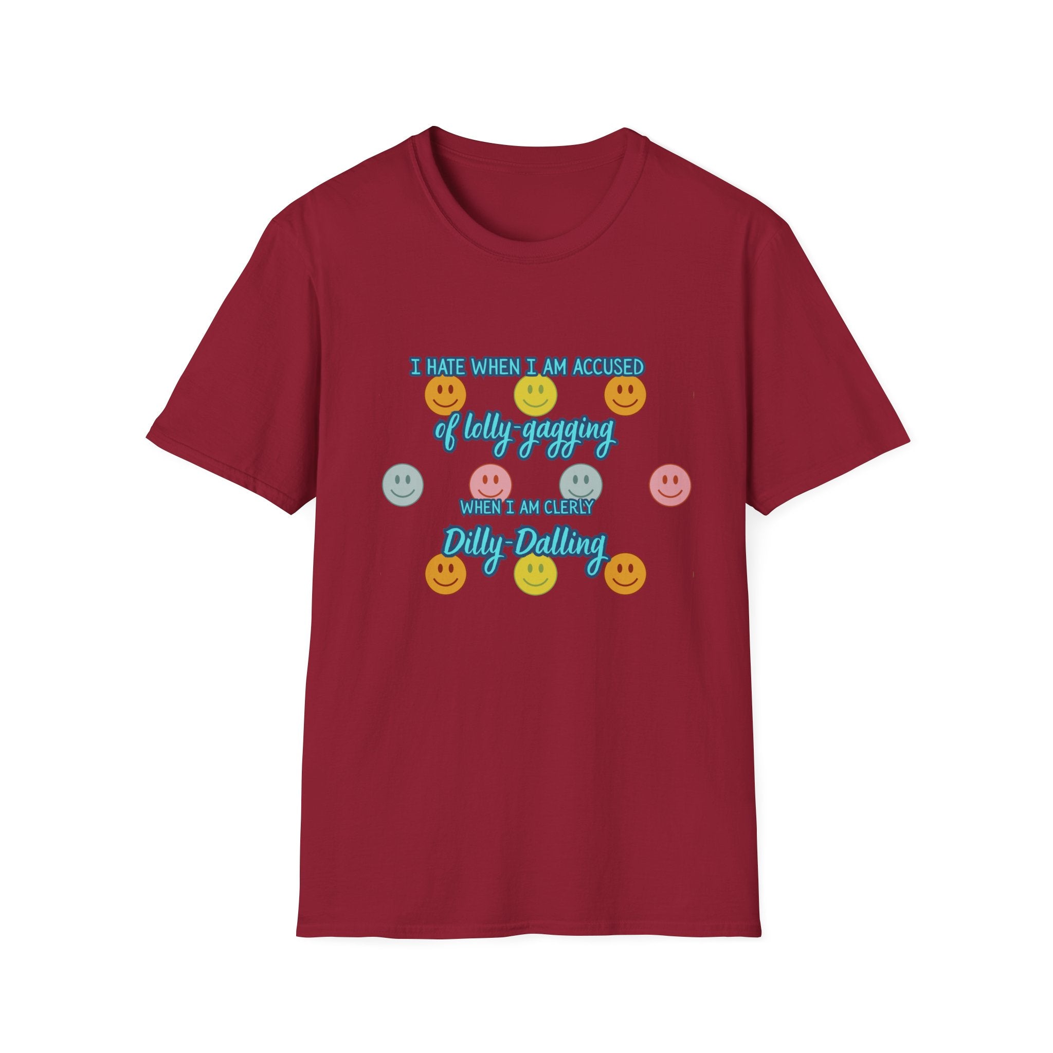 Funny 'I Hate When I Am accused of lolly-gagging' Graphic T-Shirt — Retro Smiley Face Design