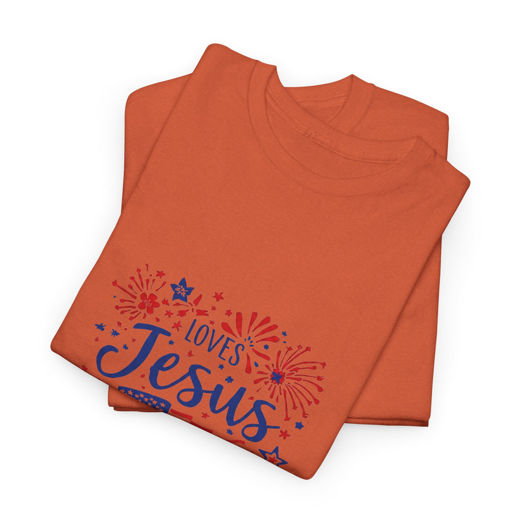 Jesus and America Tee — Patriotic Christian T-Shirt ("Loves Jesus and America Too")