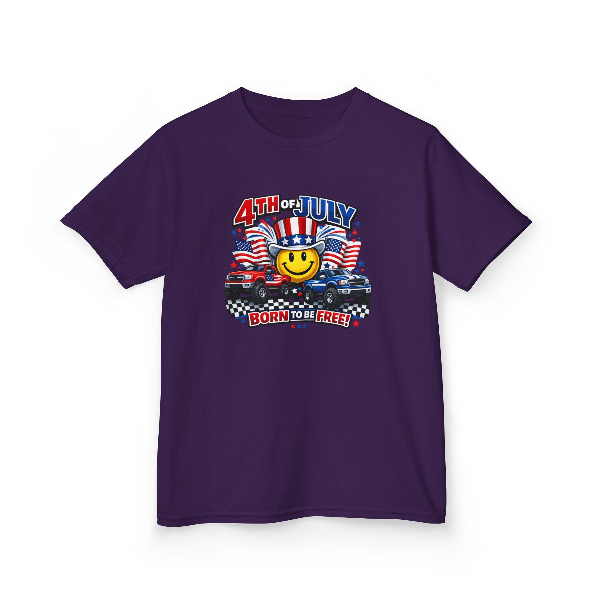 Kids Tee — 4th of July 'Born to Be Free' Smiley Flag Design