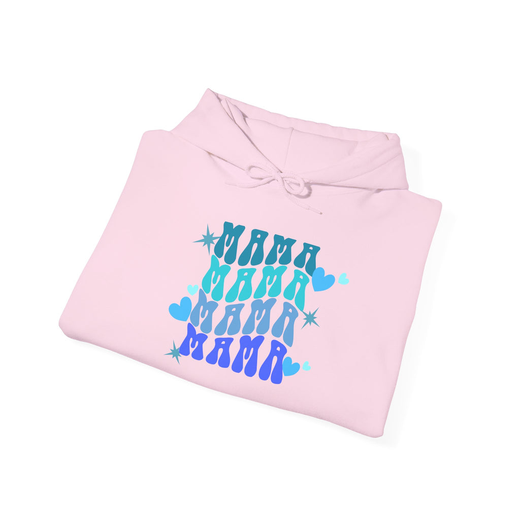 Mama Heart Crewneck Hoodie – Blue Gradient “MAMA” Graphic Sweatshirt