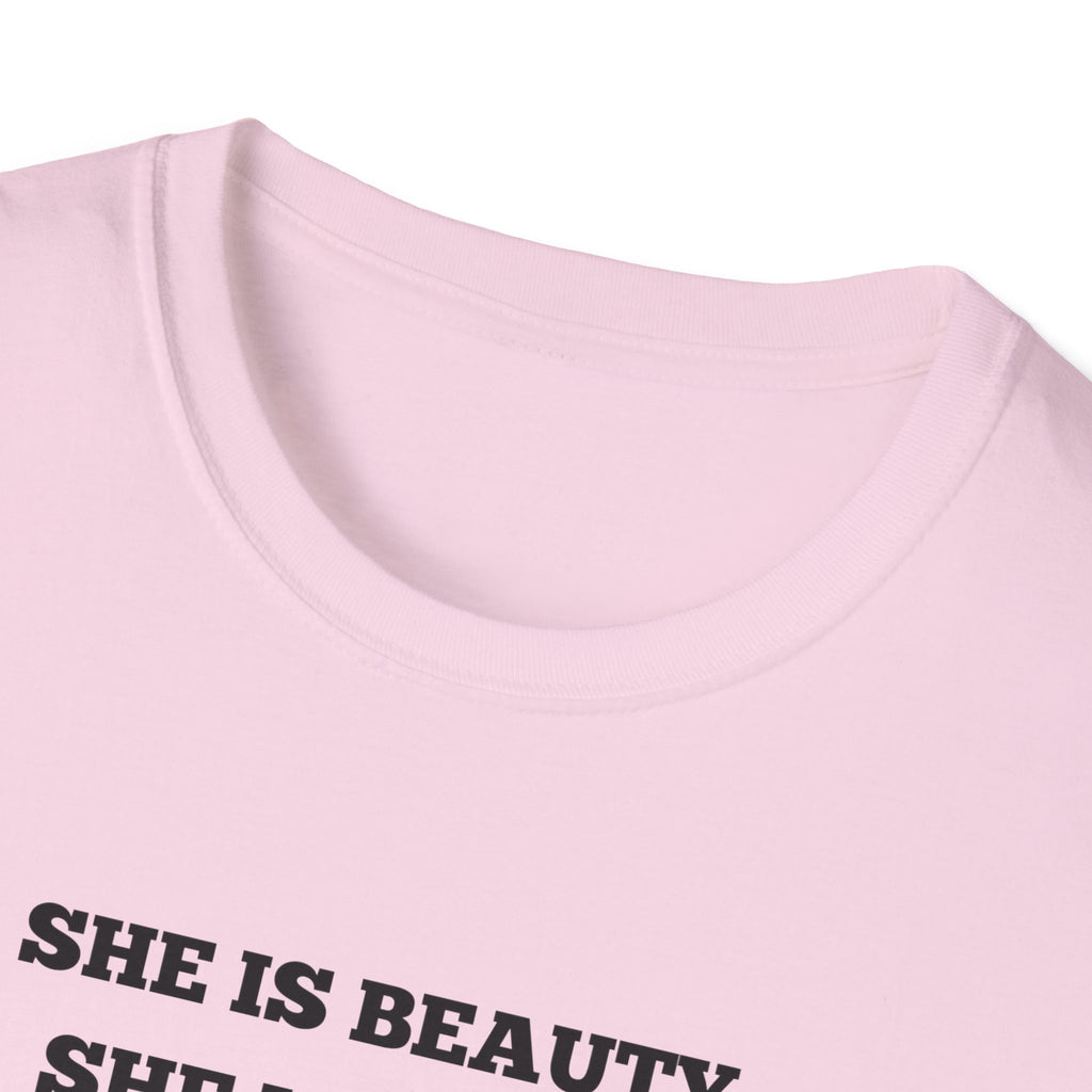 Chicken Tee — "She Is Beauty, She Is Grace, She Will Pech You in the Face" Funny Farm Animal T-Shirt
