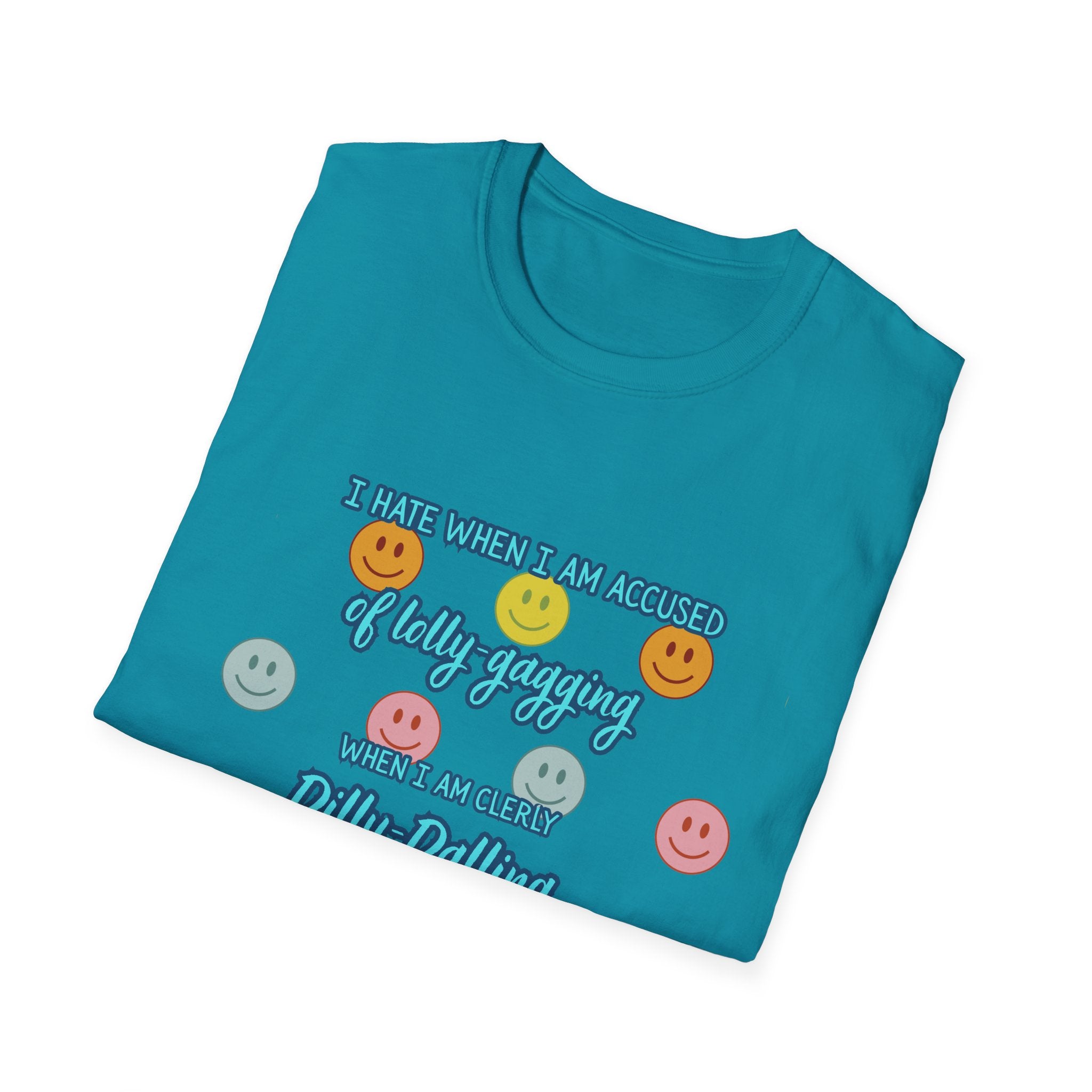 Funny 'I Hate When I Am accused of lolly-gagging' Graphic T-Shirt — Retro Smiley Face Design