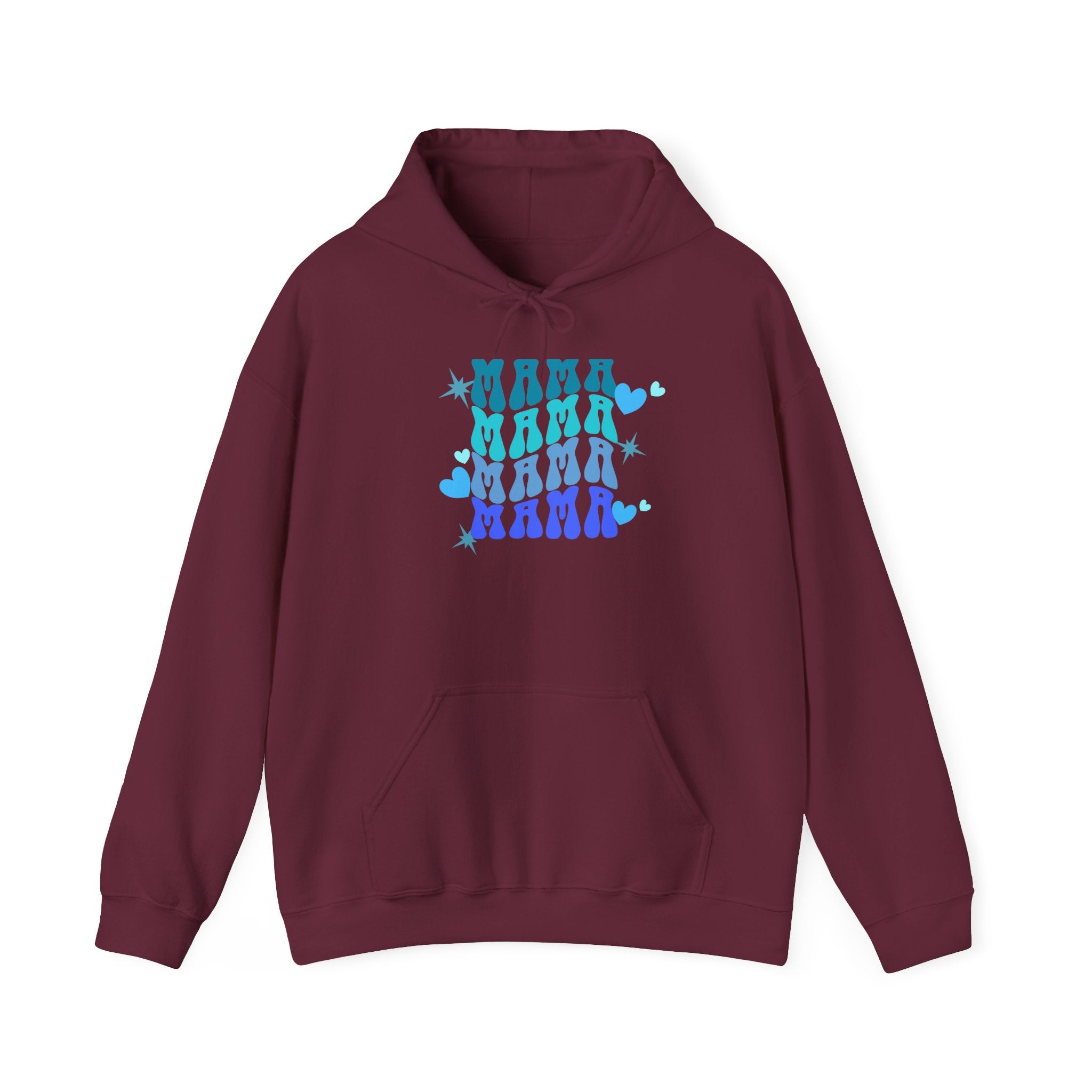Mama Heart Crewneck Hoodie – Blue Gradient “MAMA” Graphic Sweatshirt