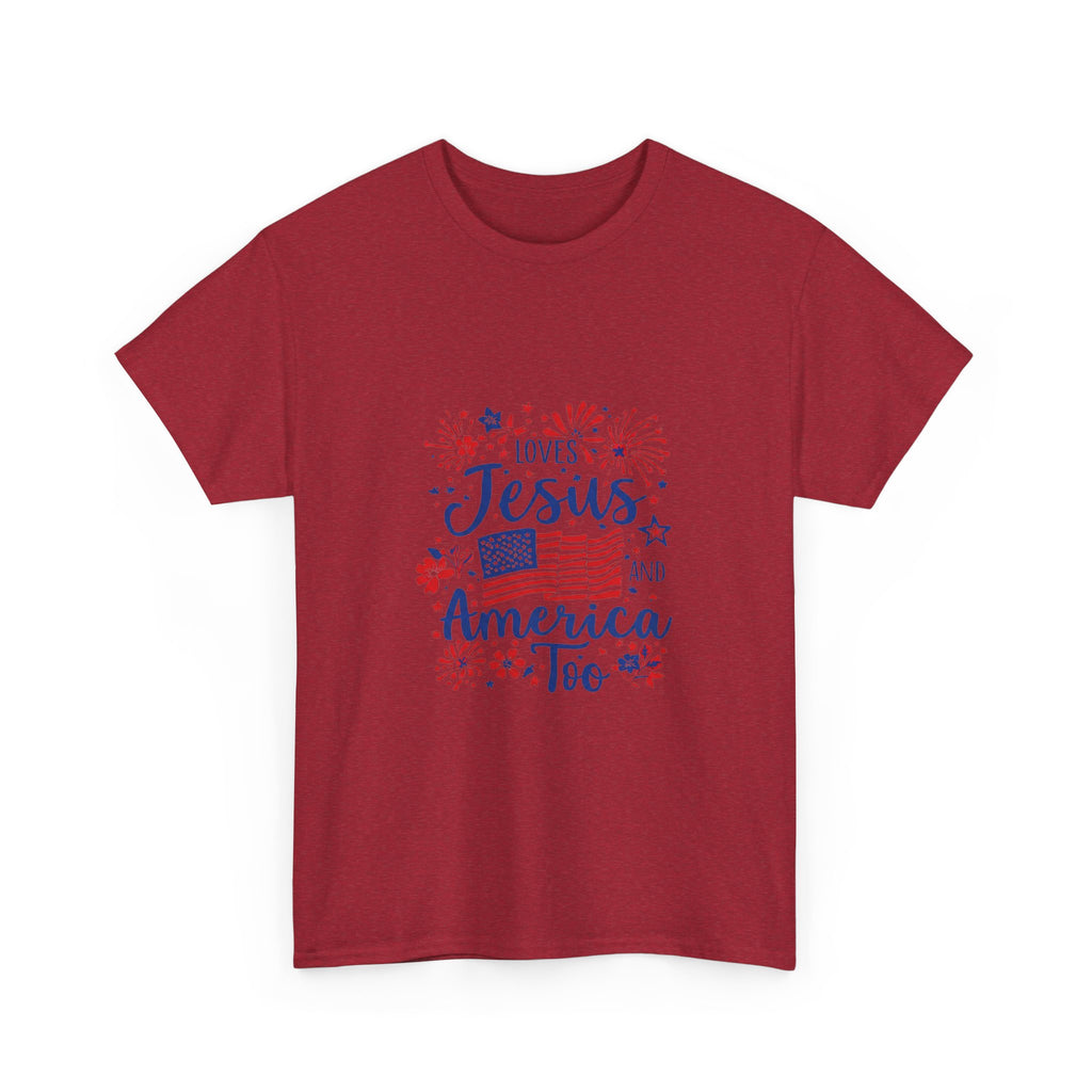 Jesus and America Tee — Patriotic Christian T-Shirt ("Loves Jesus and America Too")