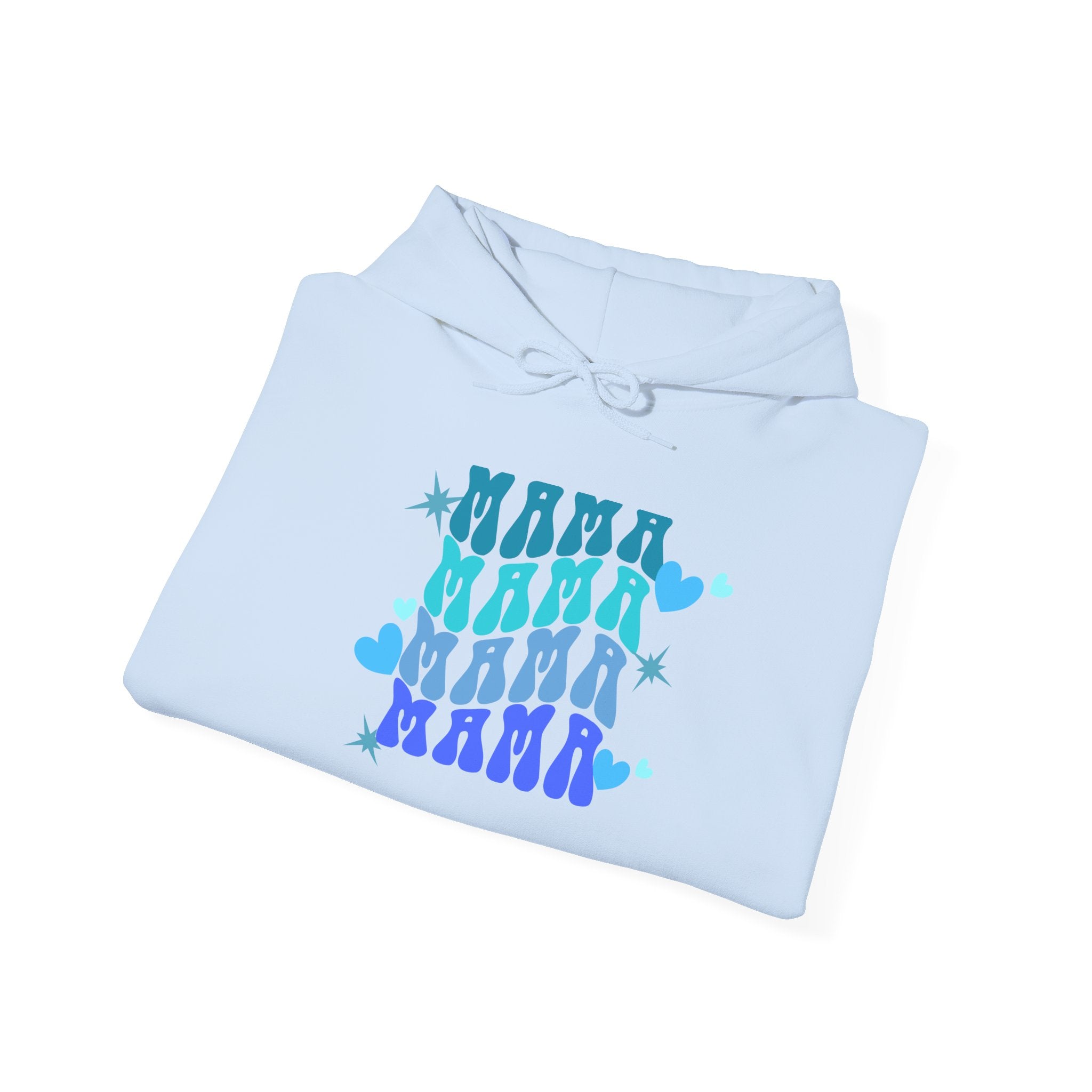 Mama Heart Crewneck Hoodie – Blue Gradient “MAMA” Graphic Sweatshirt