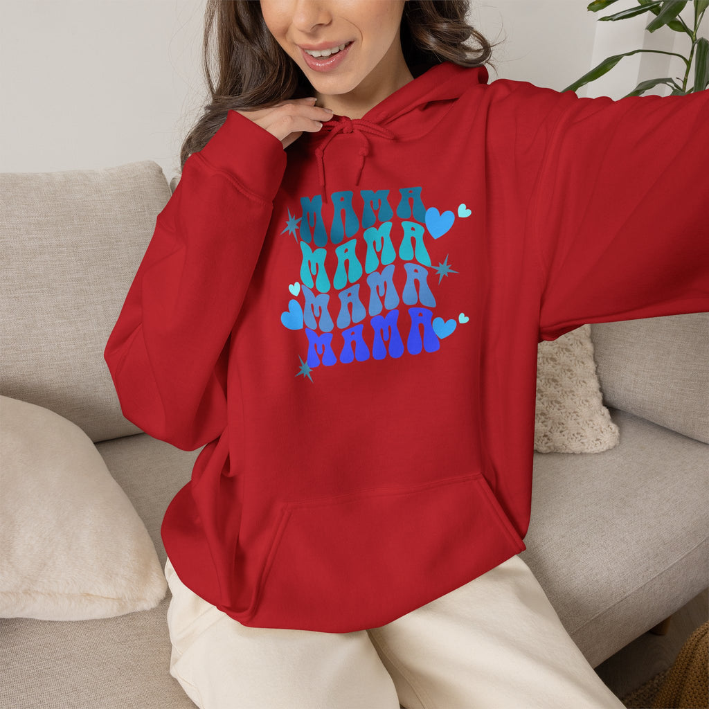 Mama Heart Crewneck Hoodie – Blue Gradient “MAMA” Graphic Sweatshirt