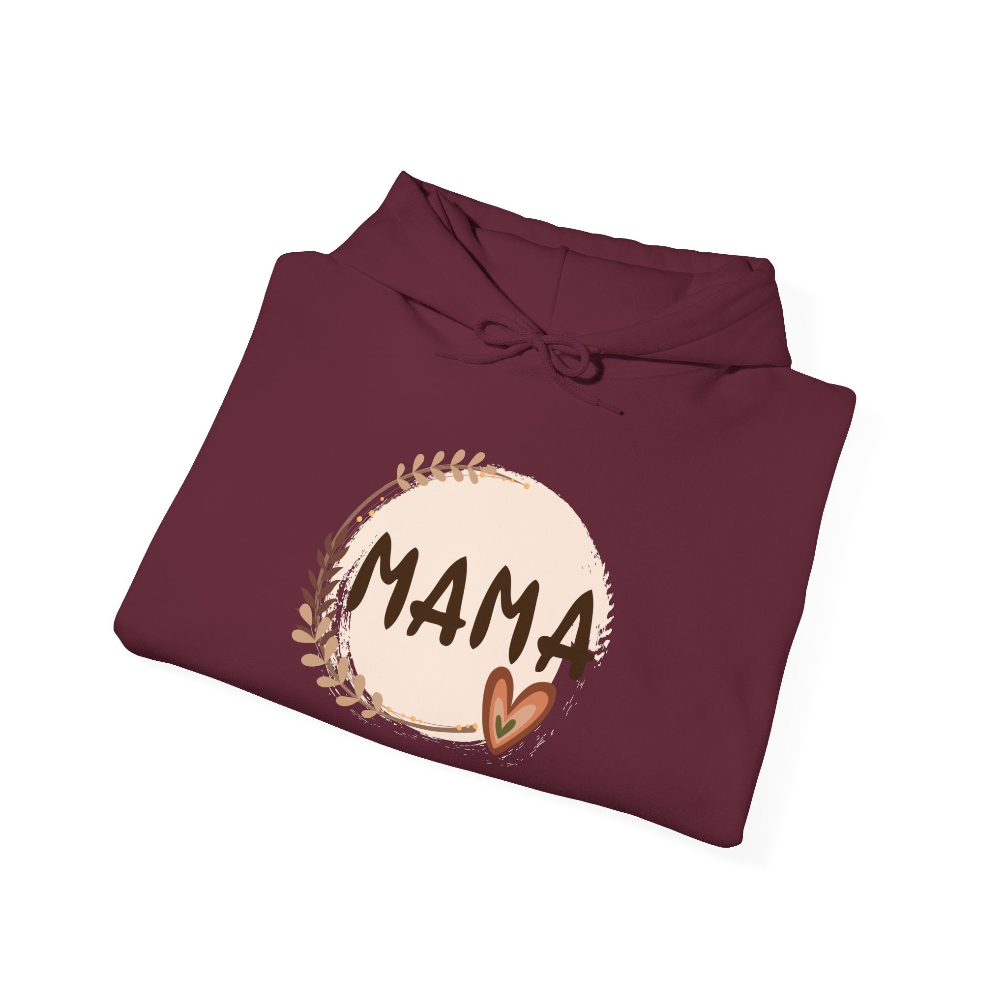 Mama Heart Hoodie — Soft Neutral Mom Sweatshirt, 'MAMA' Script with Heart & Wreath (Mother’s Day Gift)