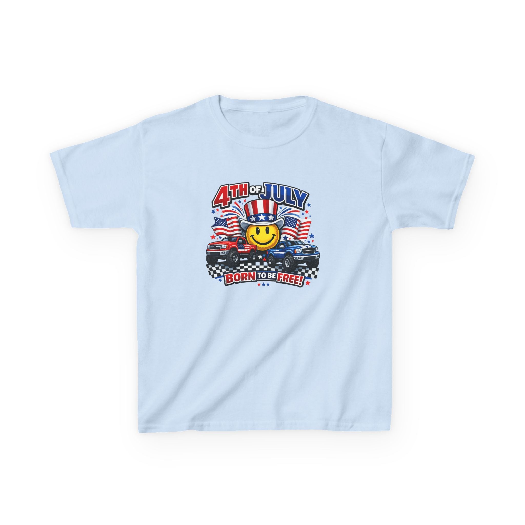 Kids Tee — 4th of July 'Born to Be Free' Smiley Flag Design