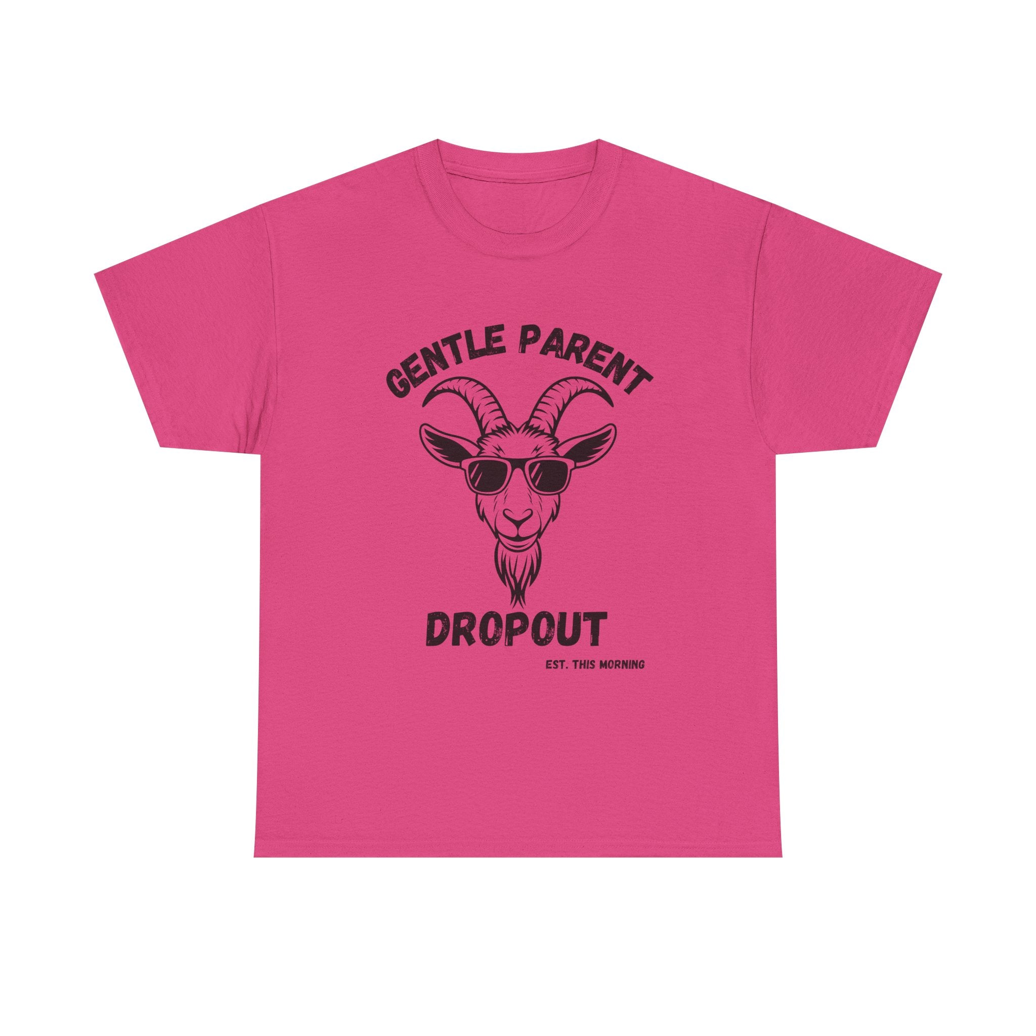 Gentle Parent Dropout Goat T-Shirt — Funny Parenting Tee with Sunglasses Goat Design
