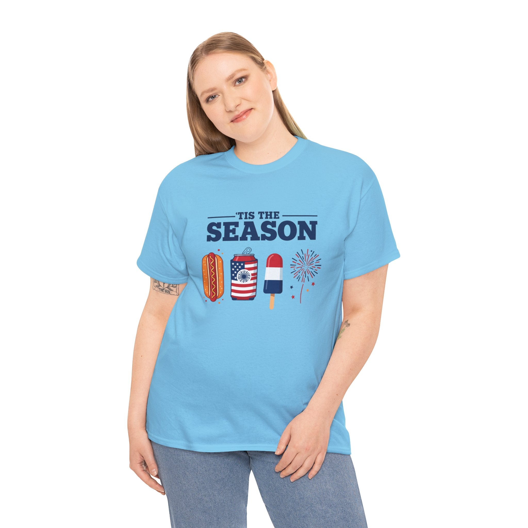 Fourth of July Tee — "'Tis the Season" Patriotic Hot Dog, Popsicle & Fireworks T-Shirt