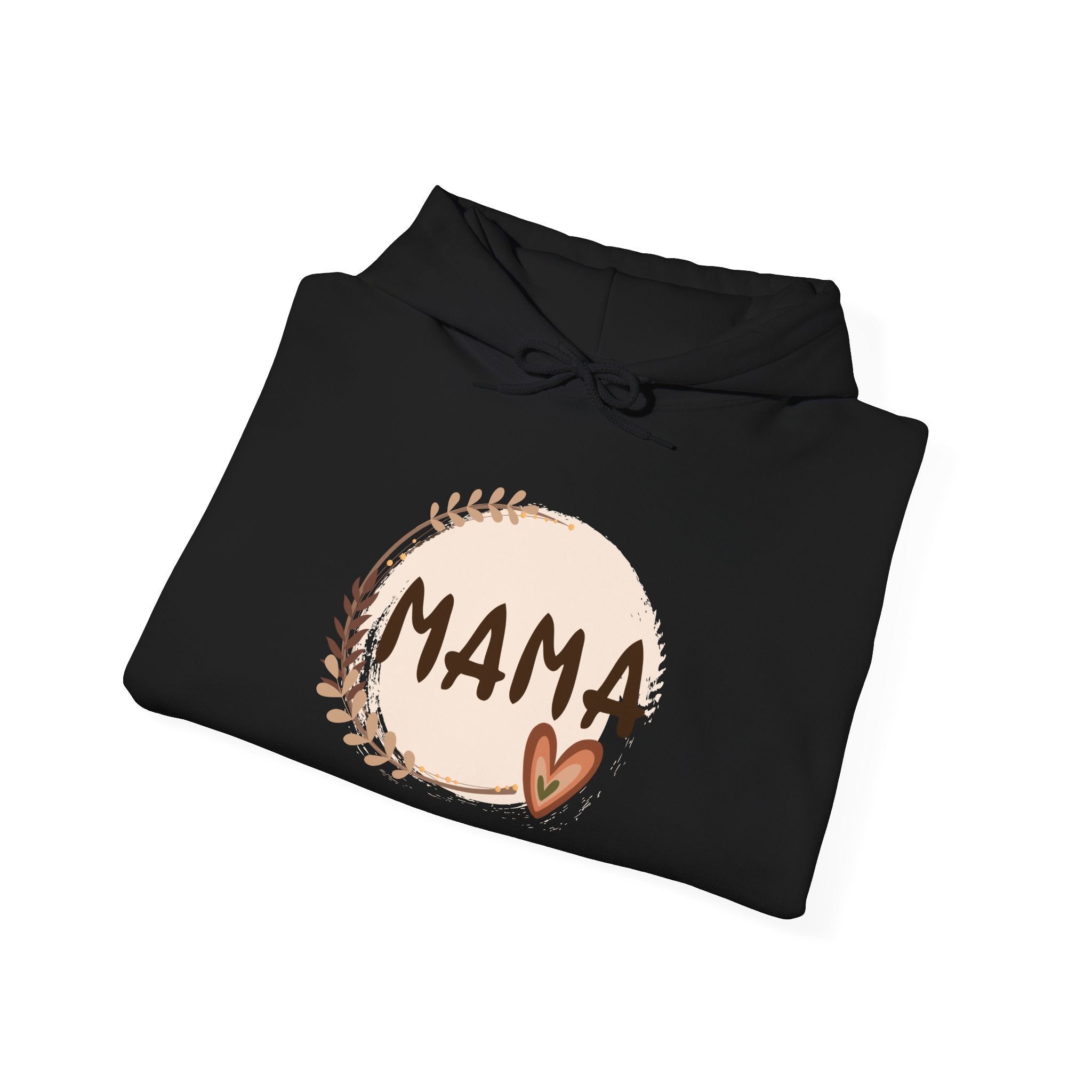 Mama Heart Hoodie — Soft Neutral Mom Sweatshirt, 'MAMA' Script with Heart & Wreath (Mother’s Day Gift)