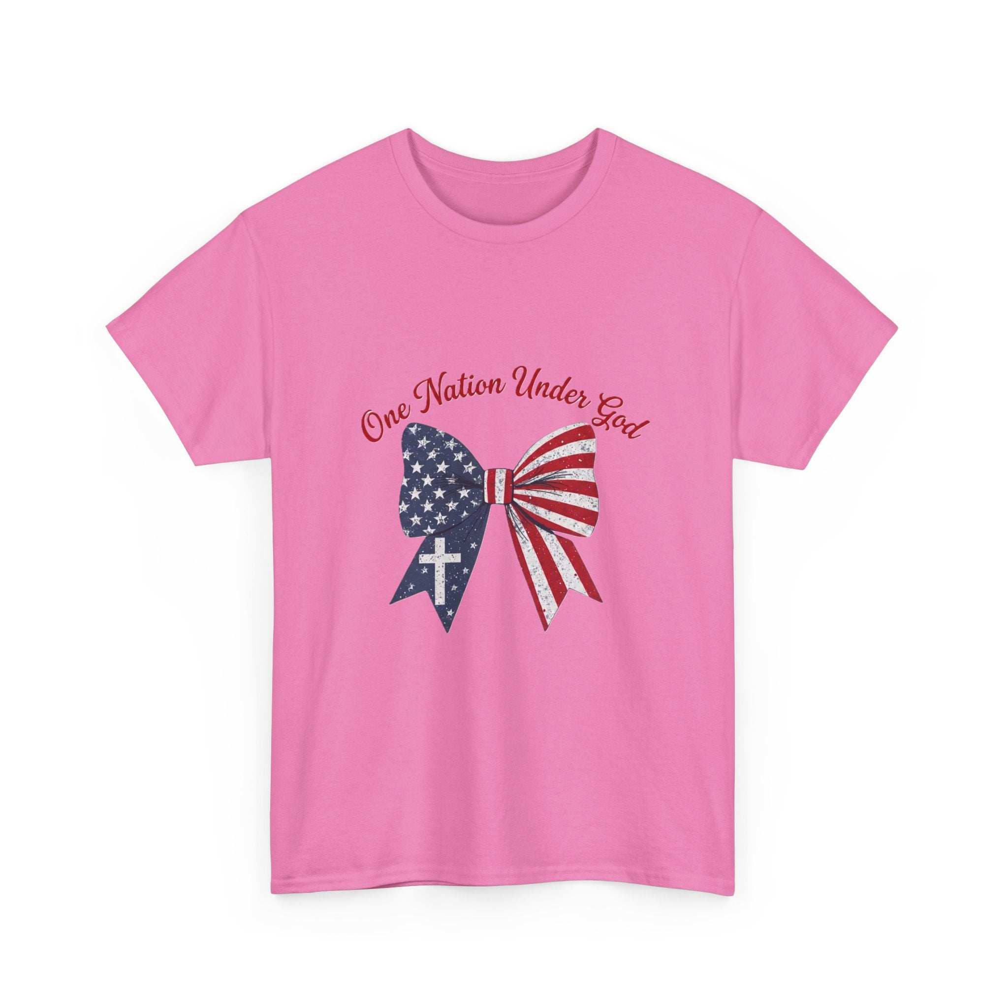 Patriotic Bow Tee — "One Nation Under God" American Flag Cross T-Shirt