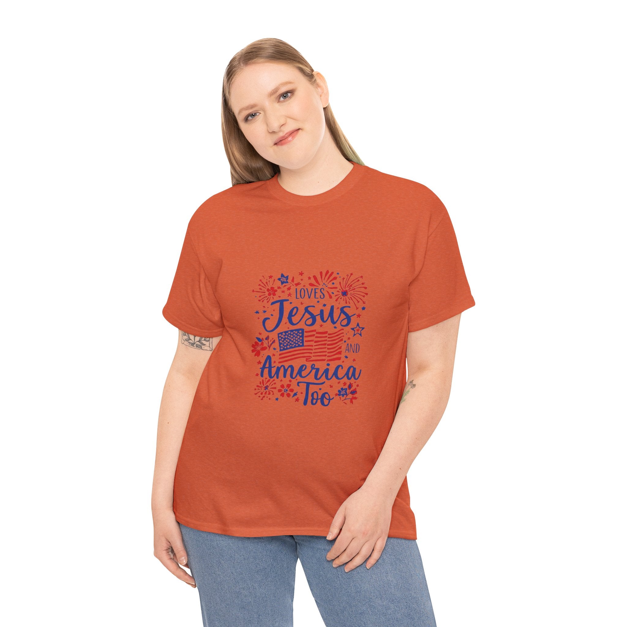 Jesus and America Tee — Patriotic Christian T-Shirt ("Loves Jesus and America Too")