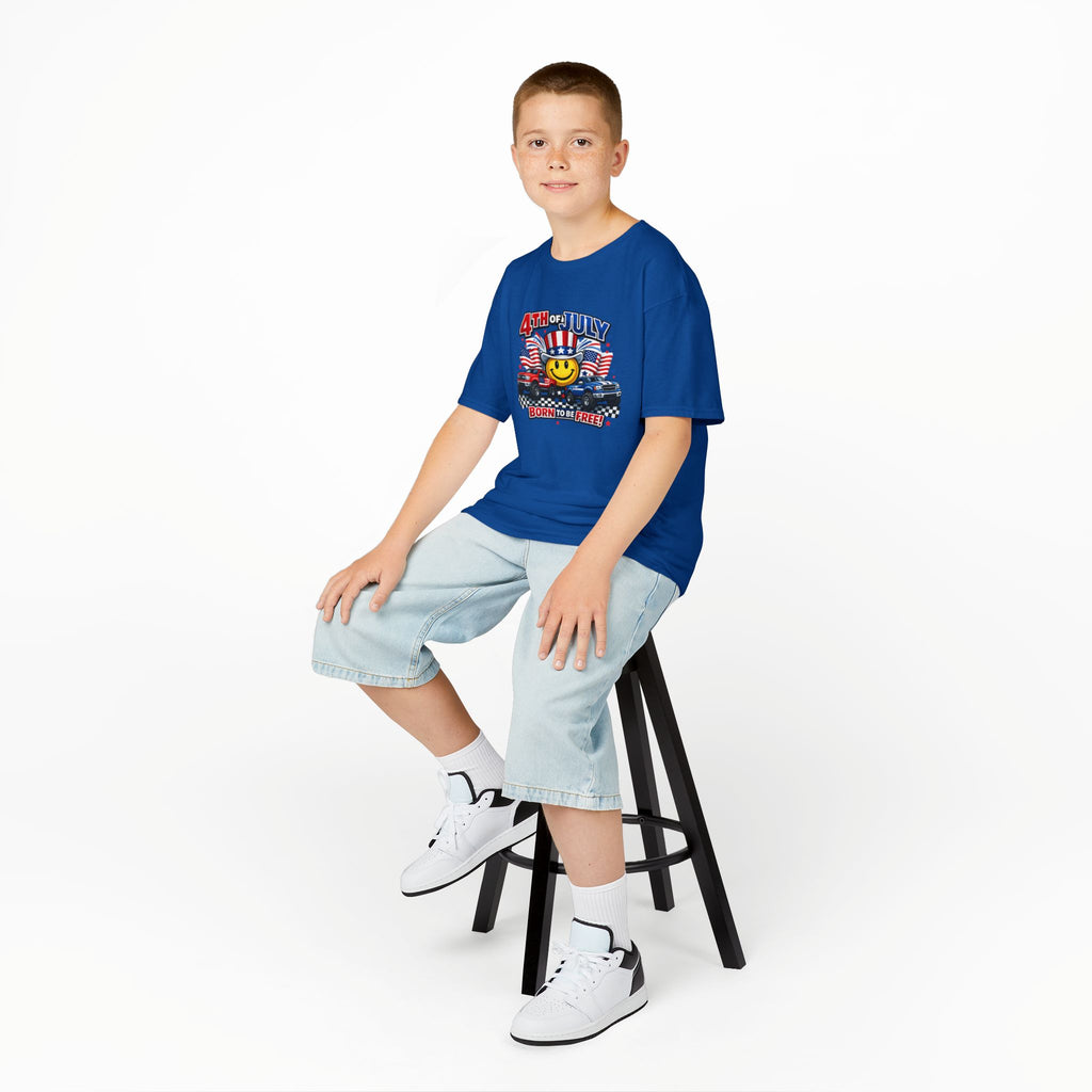 Kids Tee — 4th of July 'Born to Be Free' Smiley Flag Design